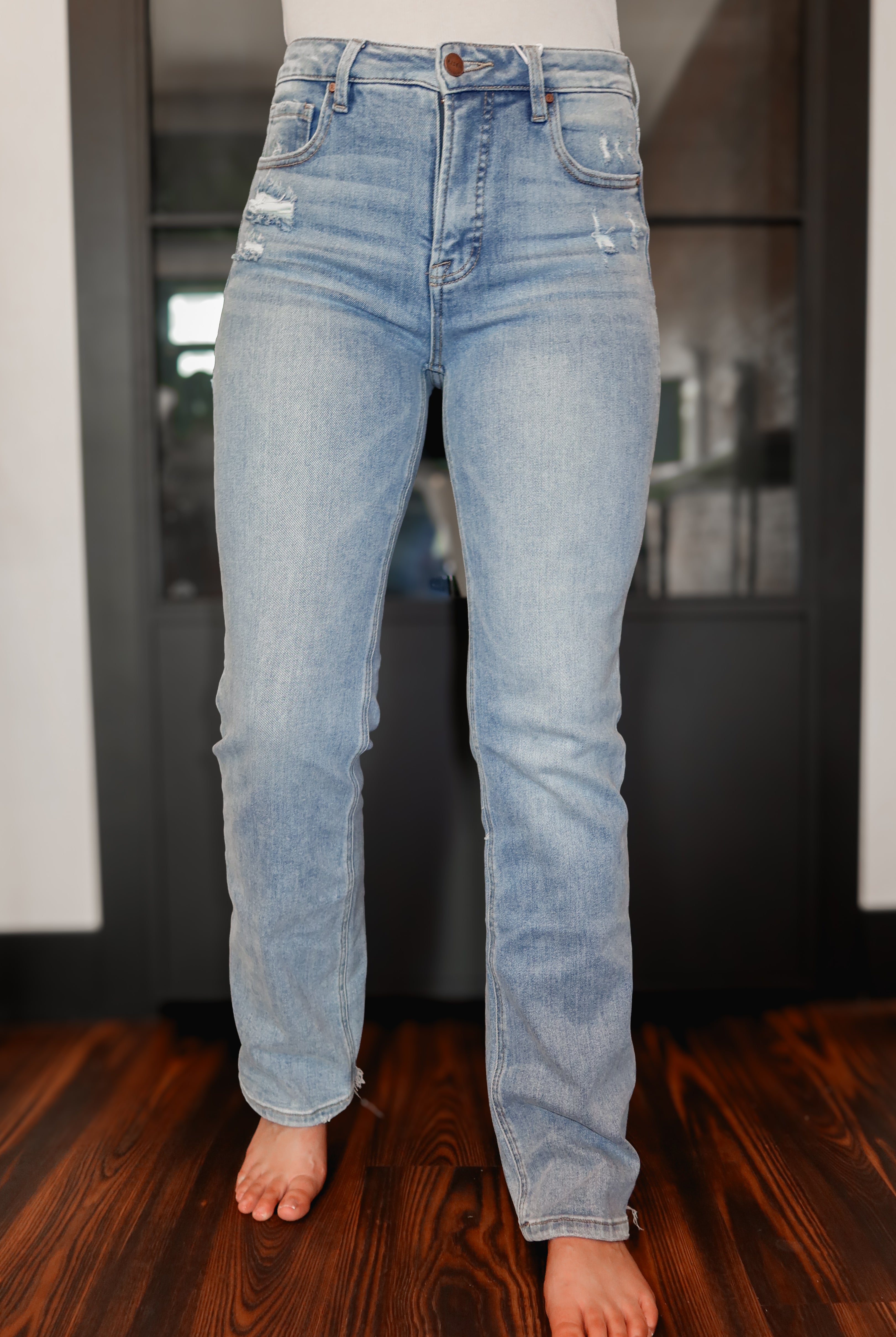 Happiness Trails Boutique - Risen high rise medium denim straight jeans