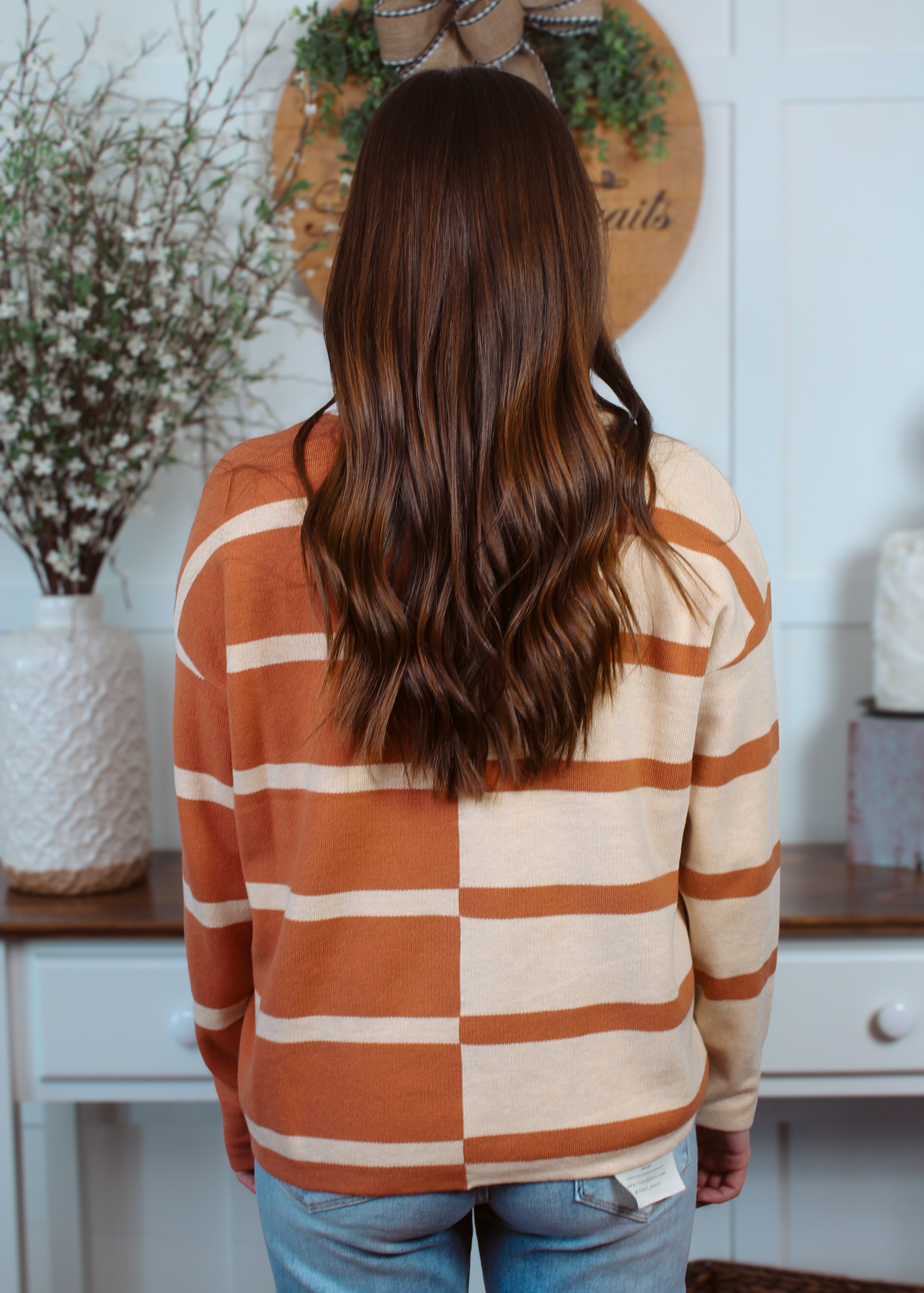 Happiness Trails Boutique - Terracotta striped color block sweater