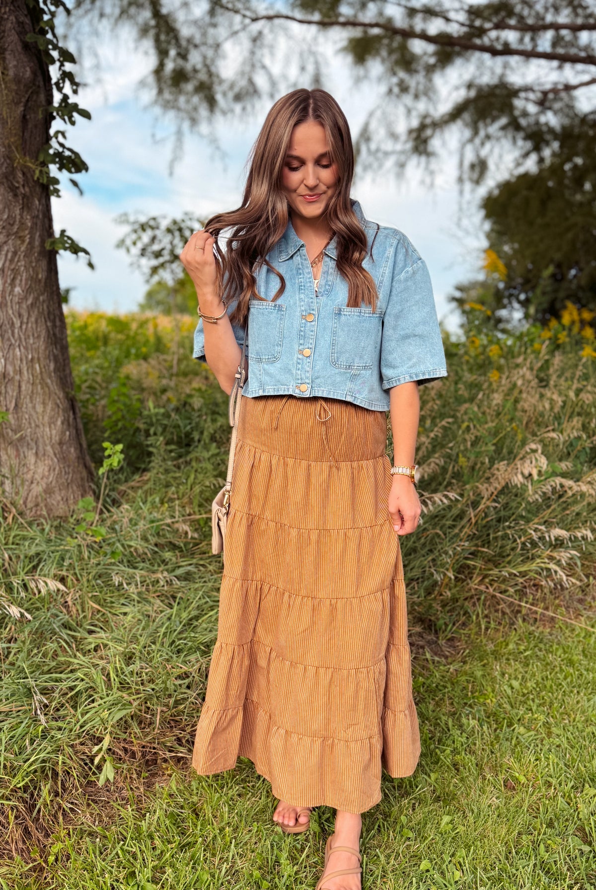 Happiness Trails Boutique - Camel striped maxi skirt