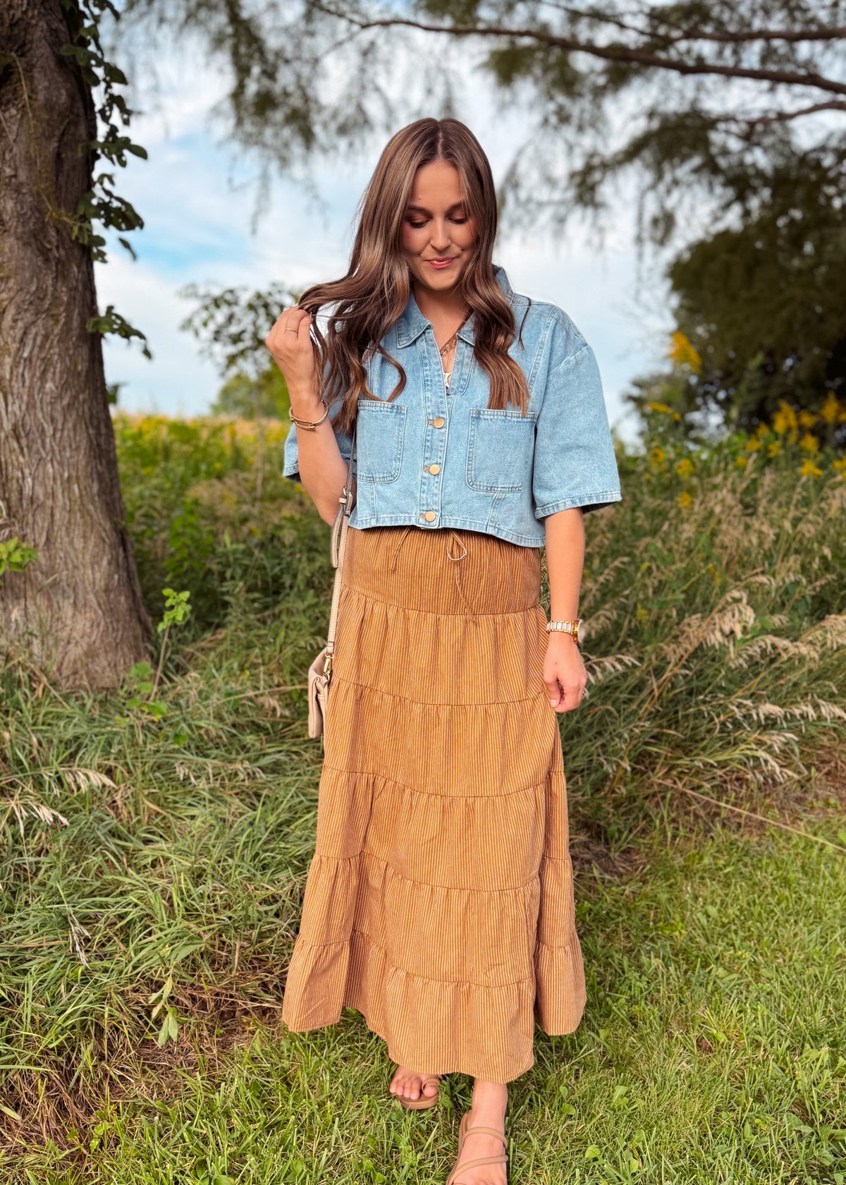 Happiness Trails Boutique - Camel striped maxi skirt
