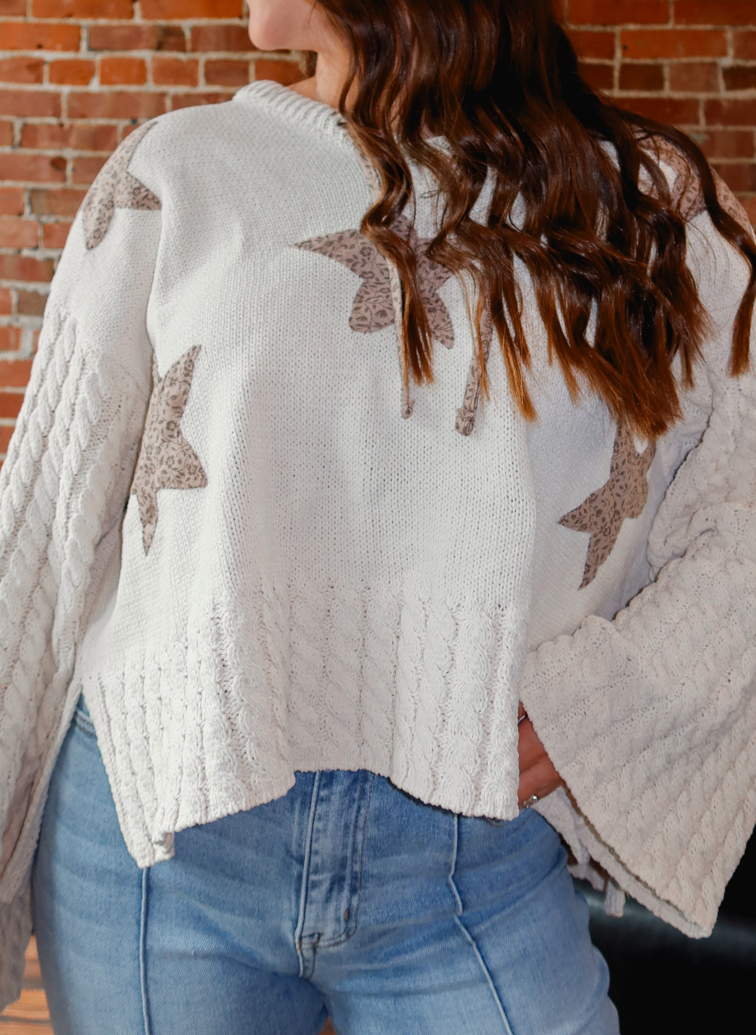 Happiness Trails Boutique - POL almond sweater with star patch detail