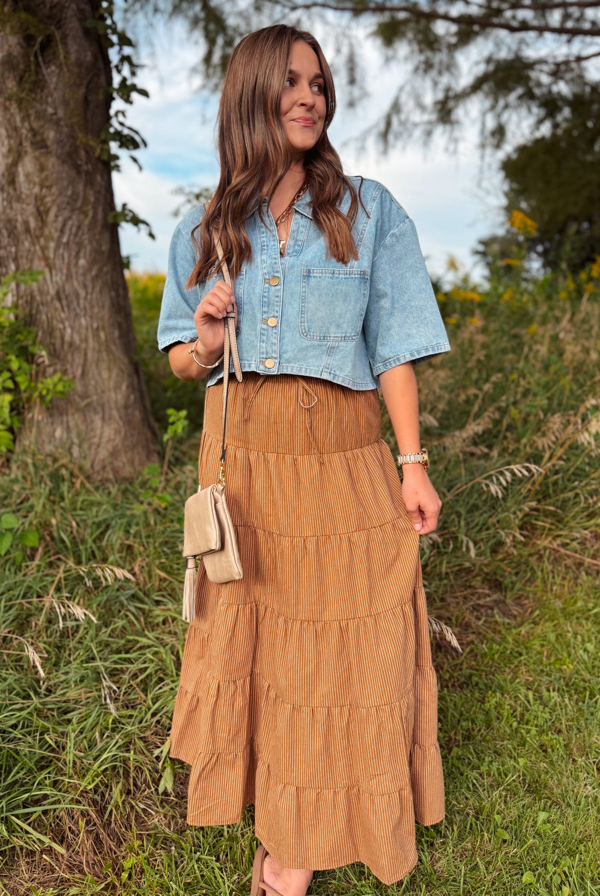 Happiness Trails Boutique - Camel striped maxi skirt