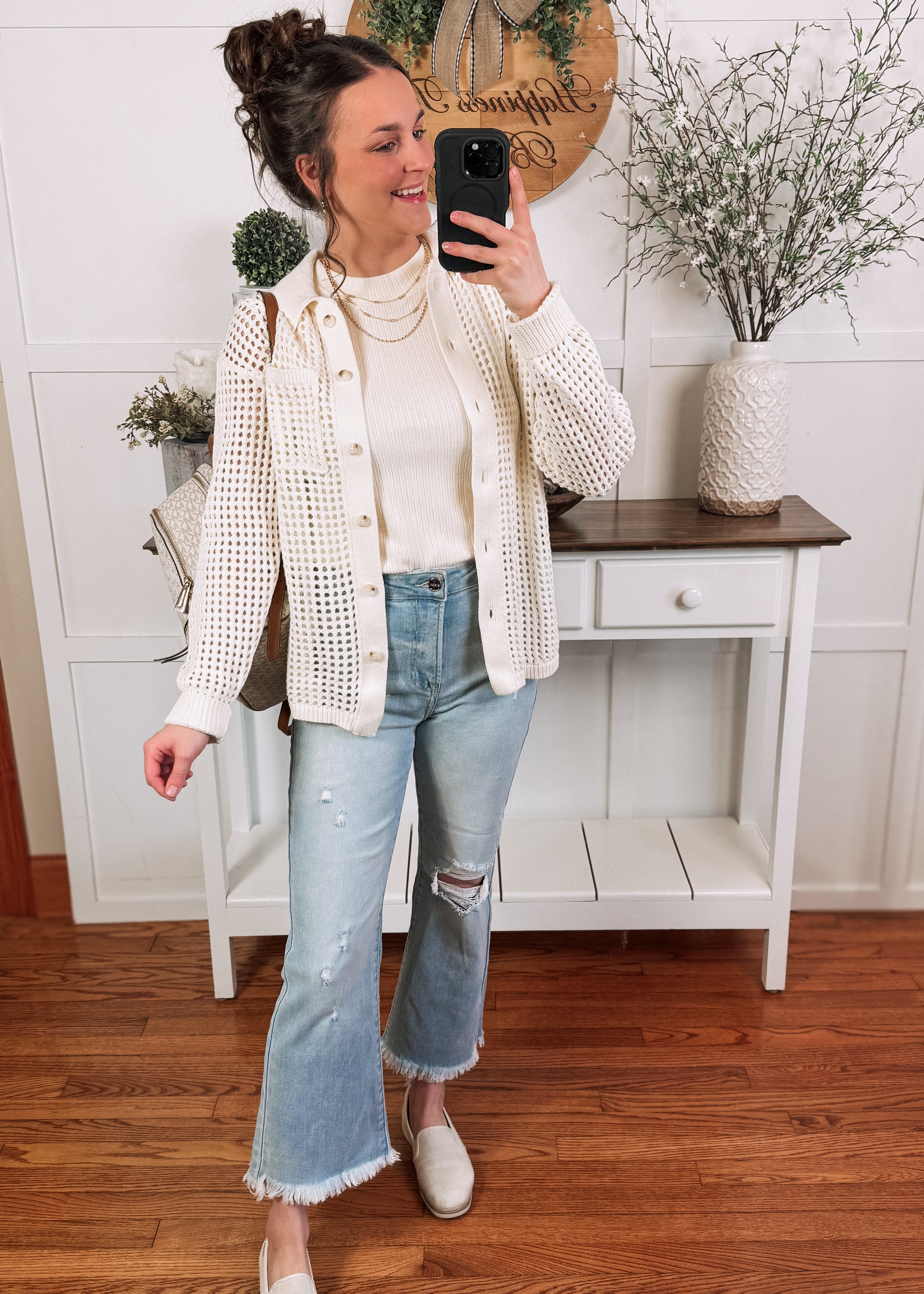 Happiness Trails Boutique - Off white crochet styled shirt