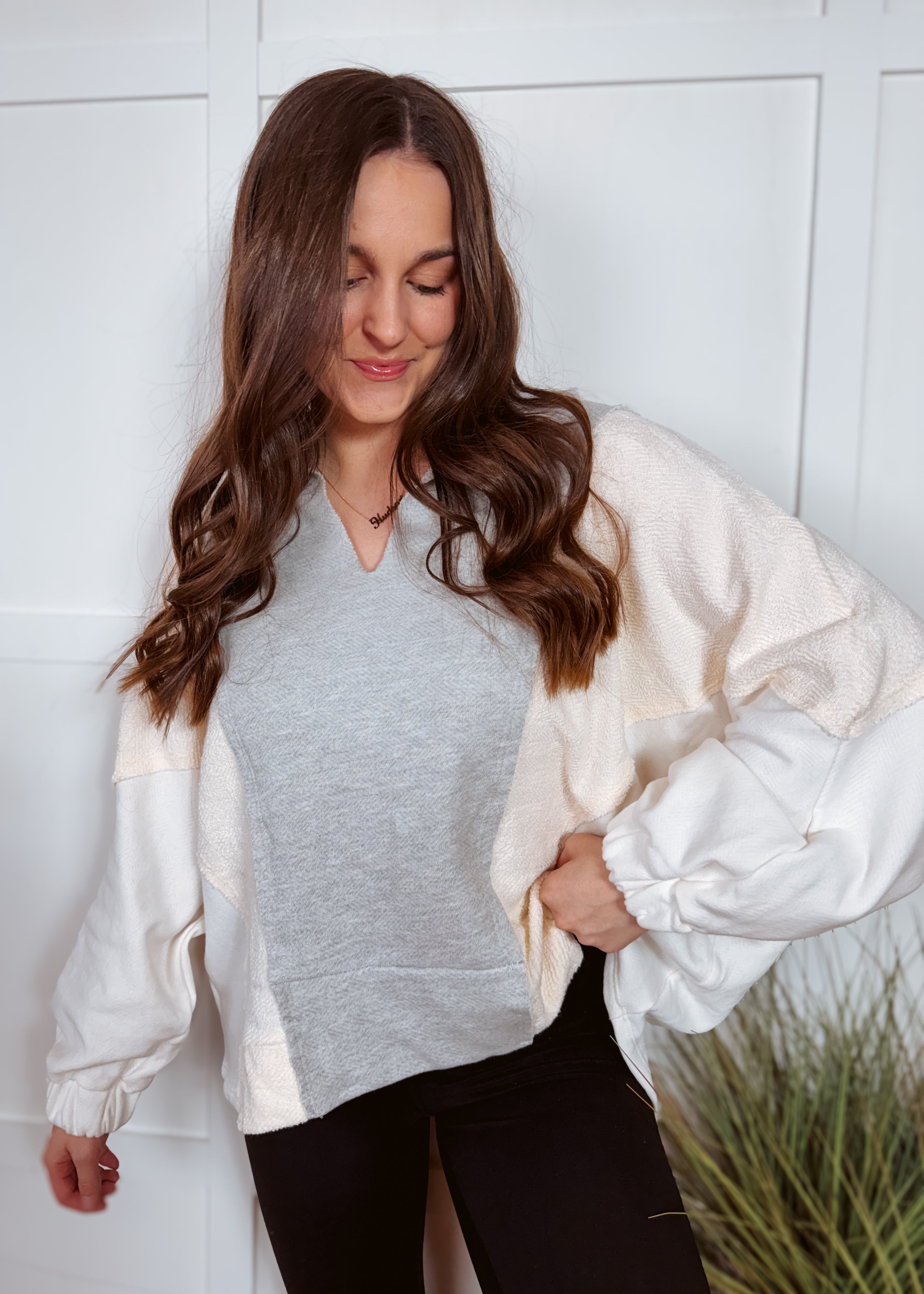 Happiness Trails Boutique - Heather Grey Colorblock Long Sleeve Top