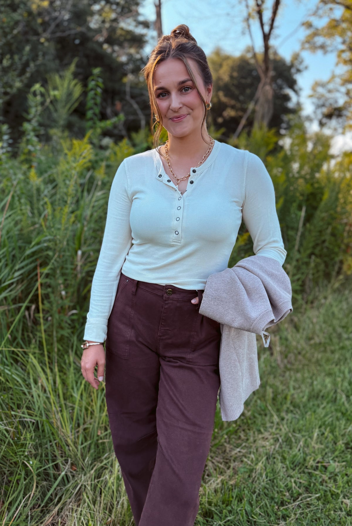 Happiness Trails Boutique - Cream Henley long-sleeved top