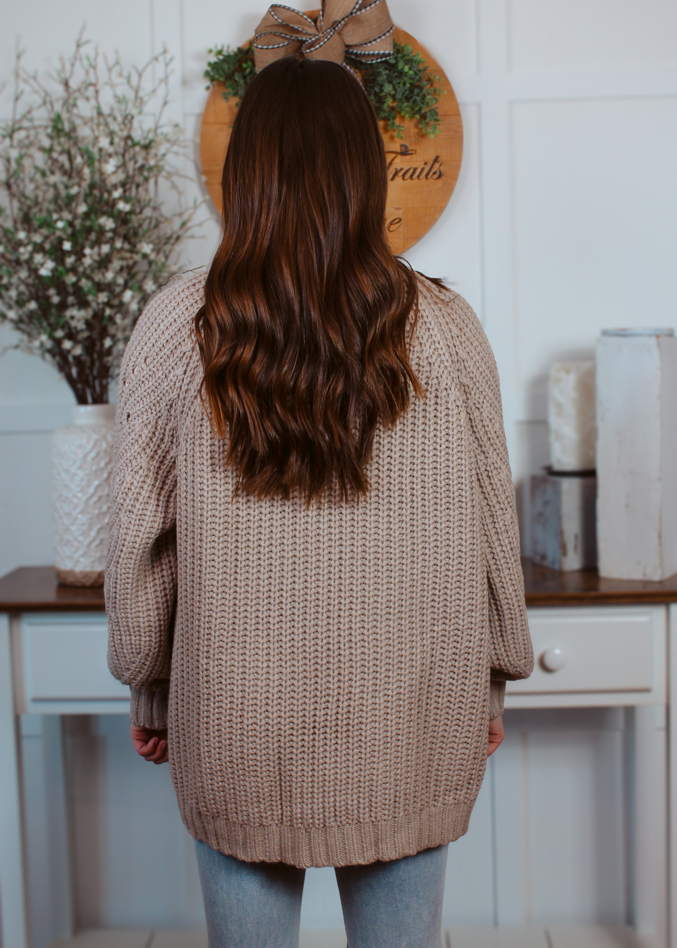 Happiness Trails Boutique - Mushroom chunky cable knit cardigan