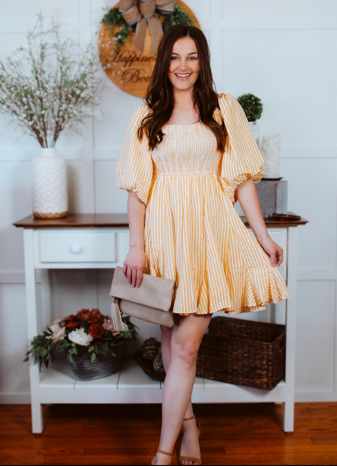 Yellow striped mini dress