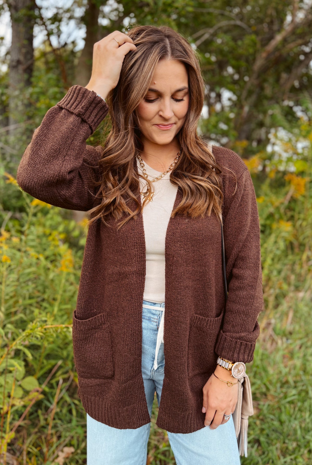 Happiness Trails Boutique - Chocolate knit cardigan
