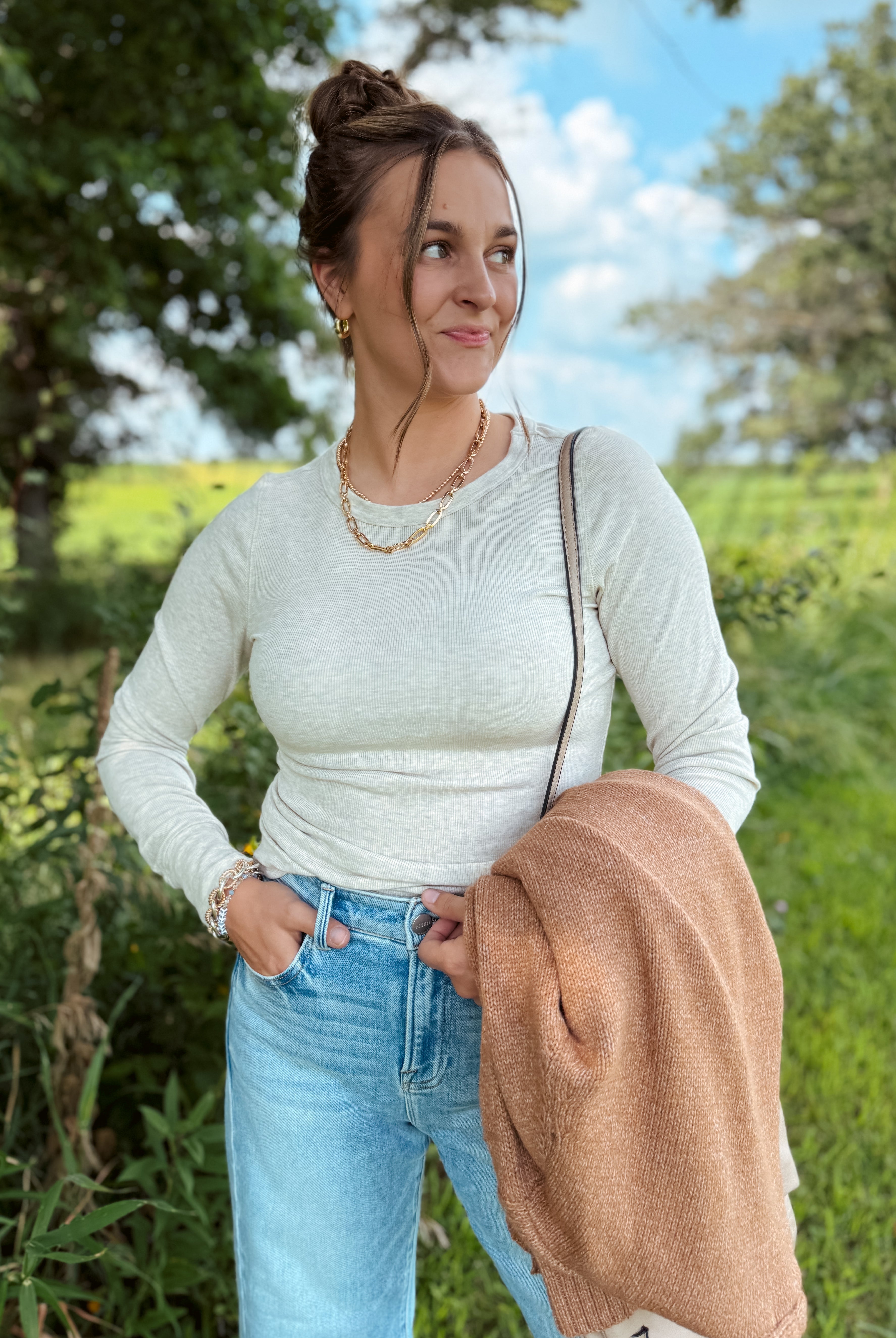 Happiness Trails Boutique - Sand heather long sleeve top