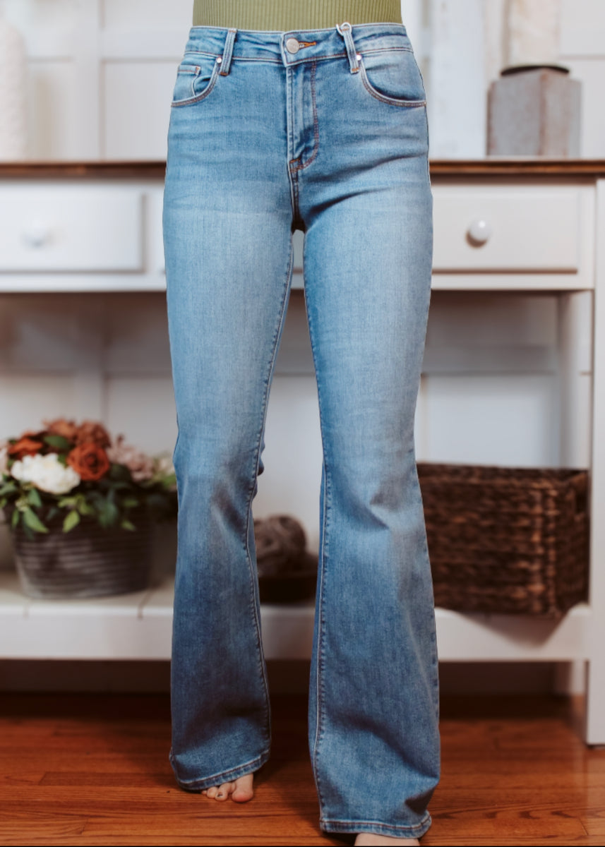 RISEN Full Size Hazel High Rise Distressed Flare Jeans