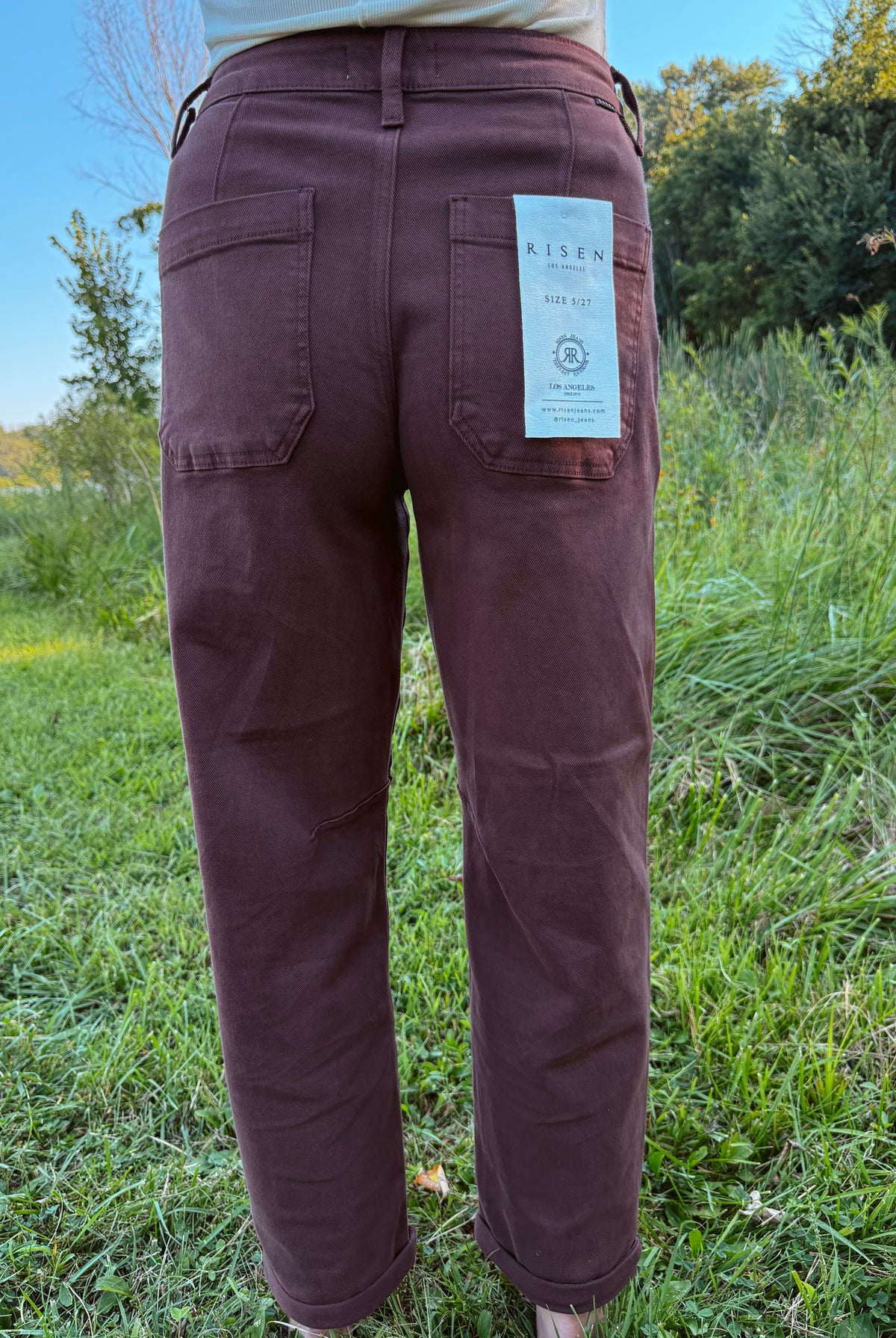 Happiness Trails Boutique - Risen Choco Brown Cuffed Barrel Jeans