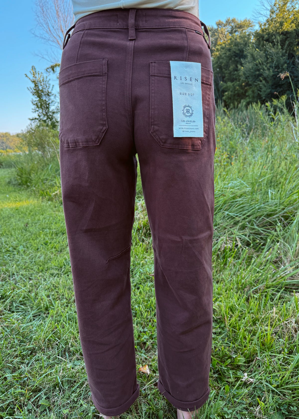Happiness Trails Boutique - Risen Choco Brown Cuffed Barrel Jeans