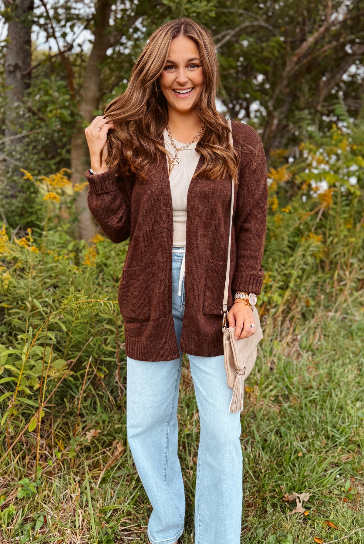 Happiness Trails Boutique - Chocolate knit cardigan