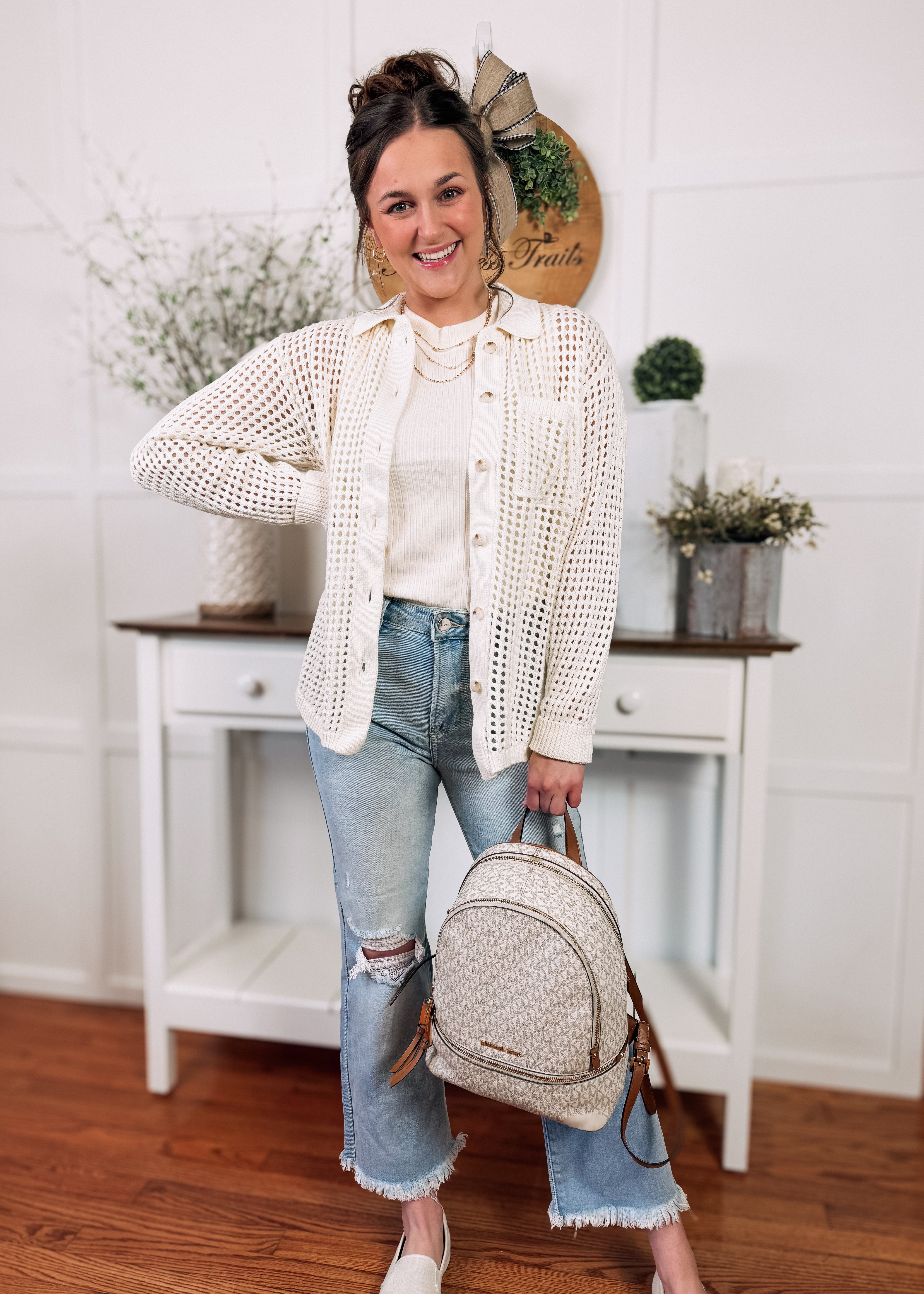 Happiness Trails Boutique - Off white crochet styled shirt