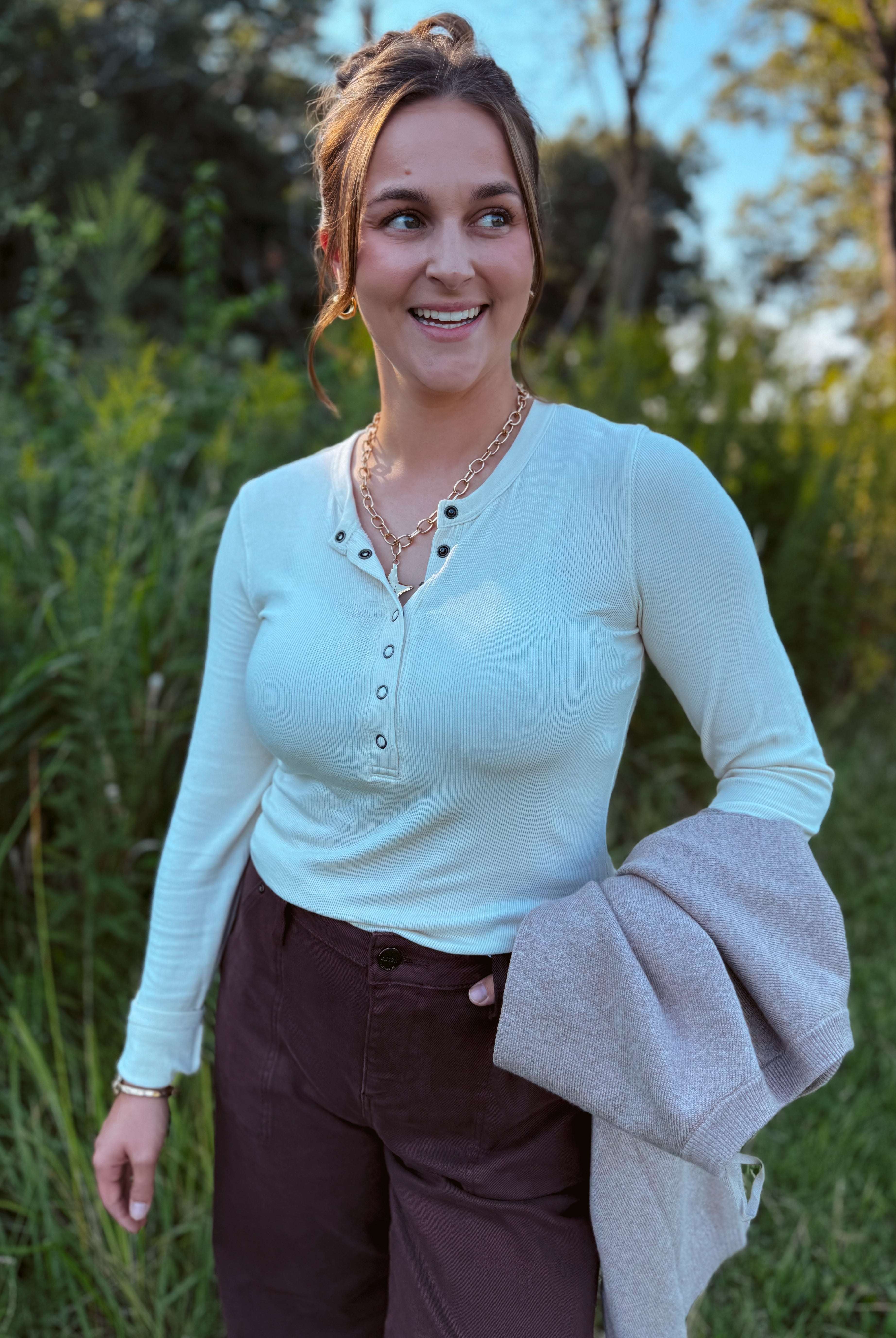 Happiness Trails Boutique - Cream Henley long-sleeved top