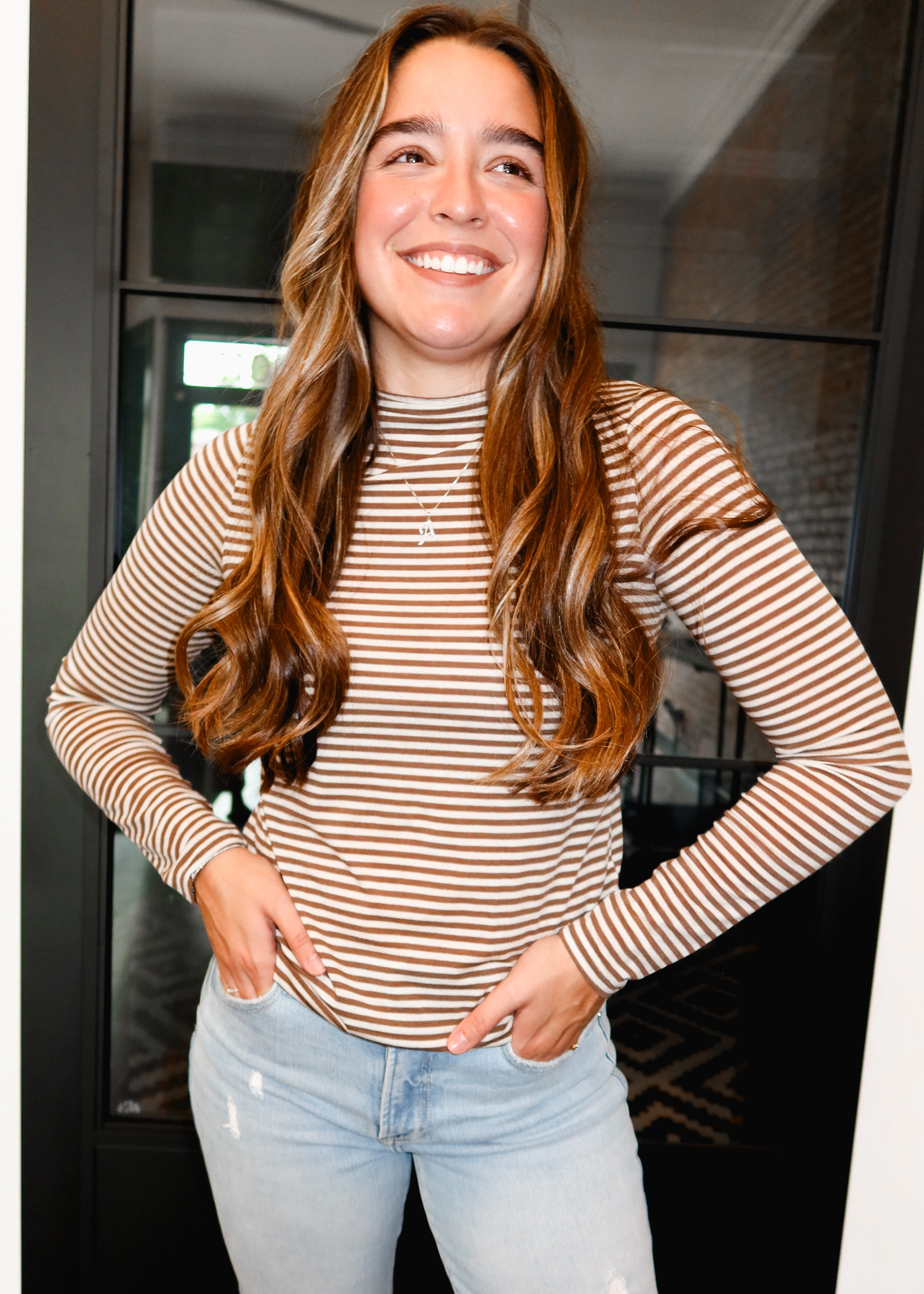 Happiness Trails Boutique - Mocha/Taupe striped knit long sleeve top