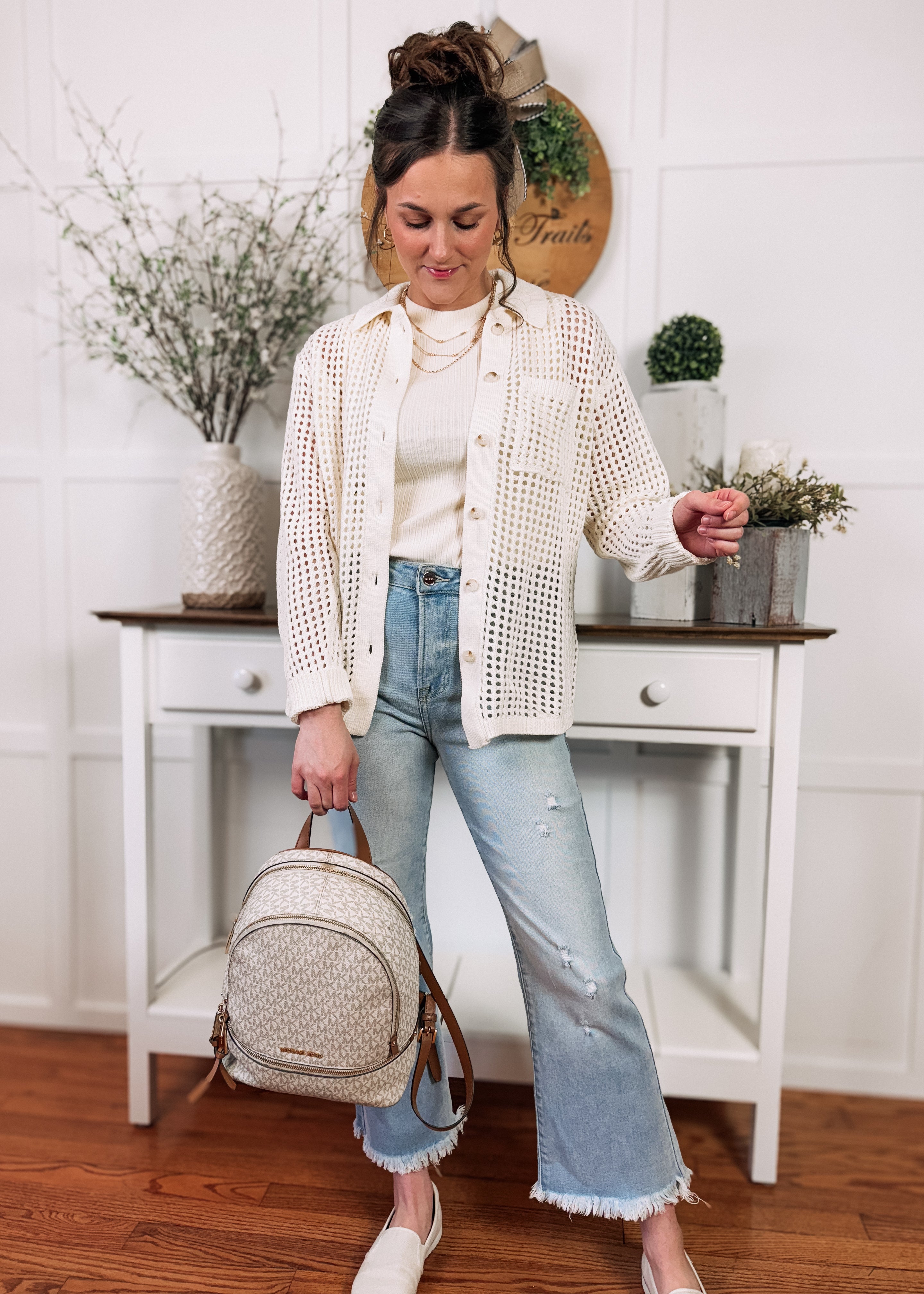 Happiness Trails Boutique - Off white crochet styled shirt