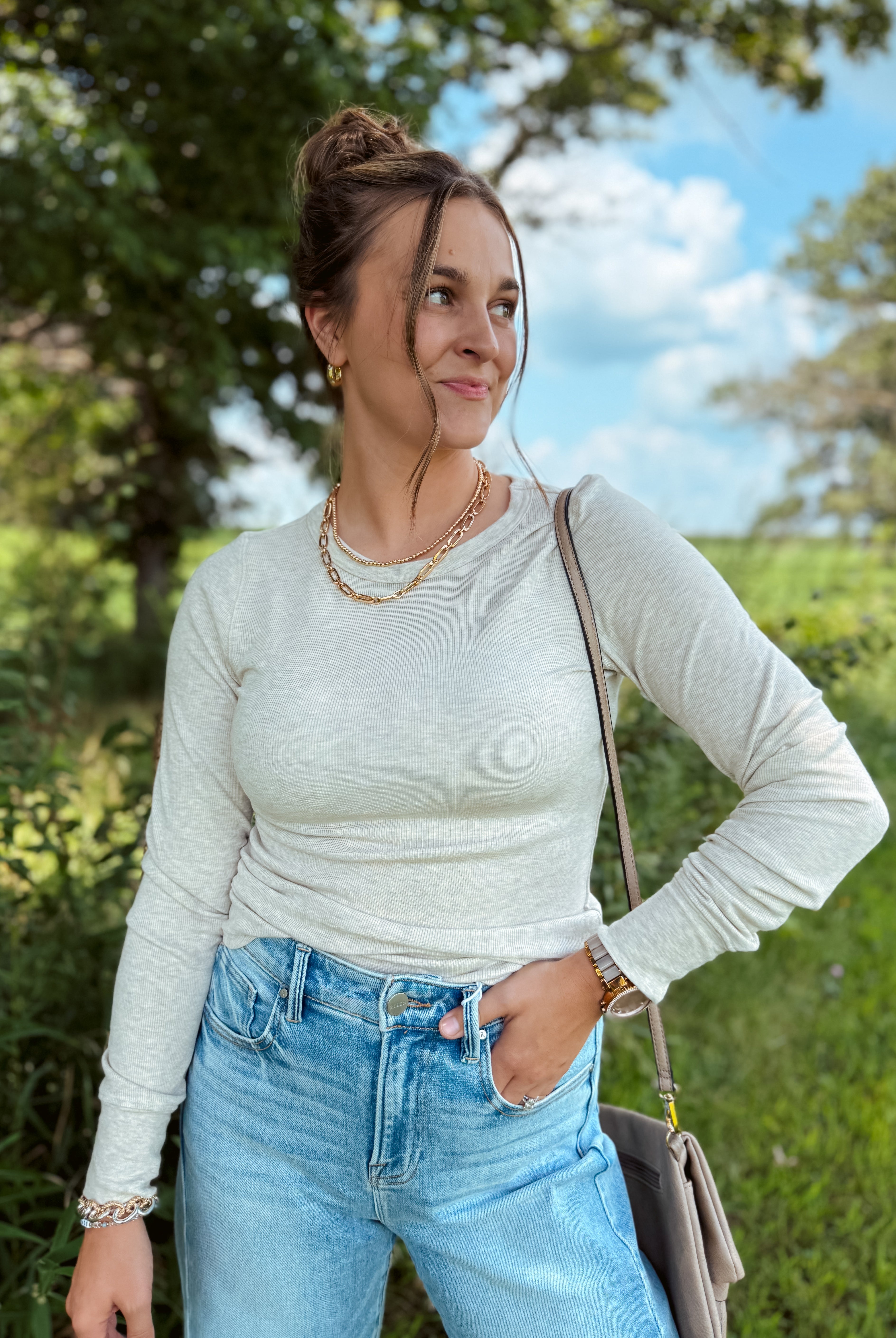 Happiness Trails Boutique - Sand heather long sleeve top