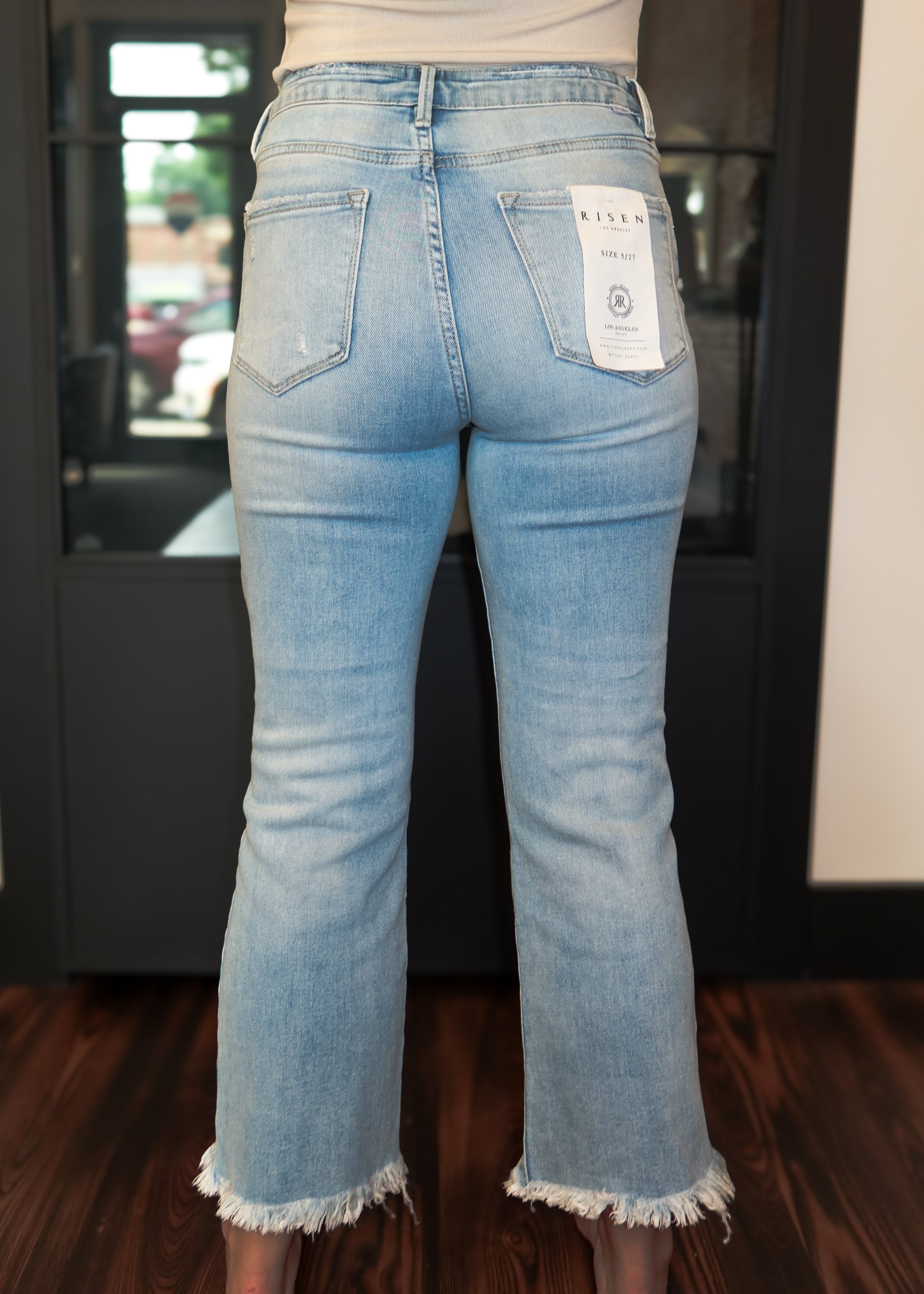 Happiness Trails Boutique - Risen jeans cropped light denim with distressing