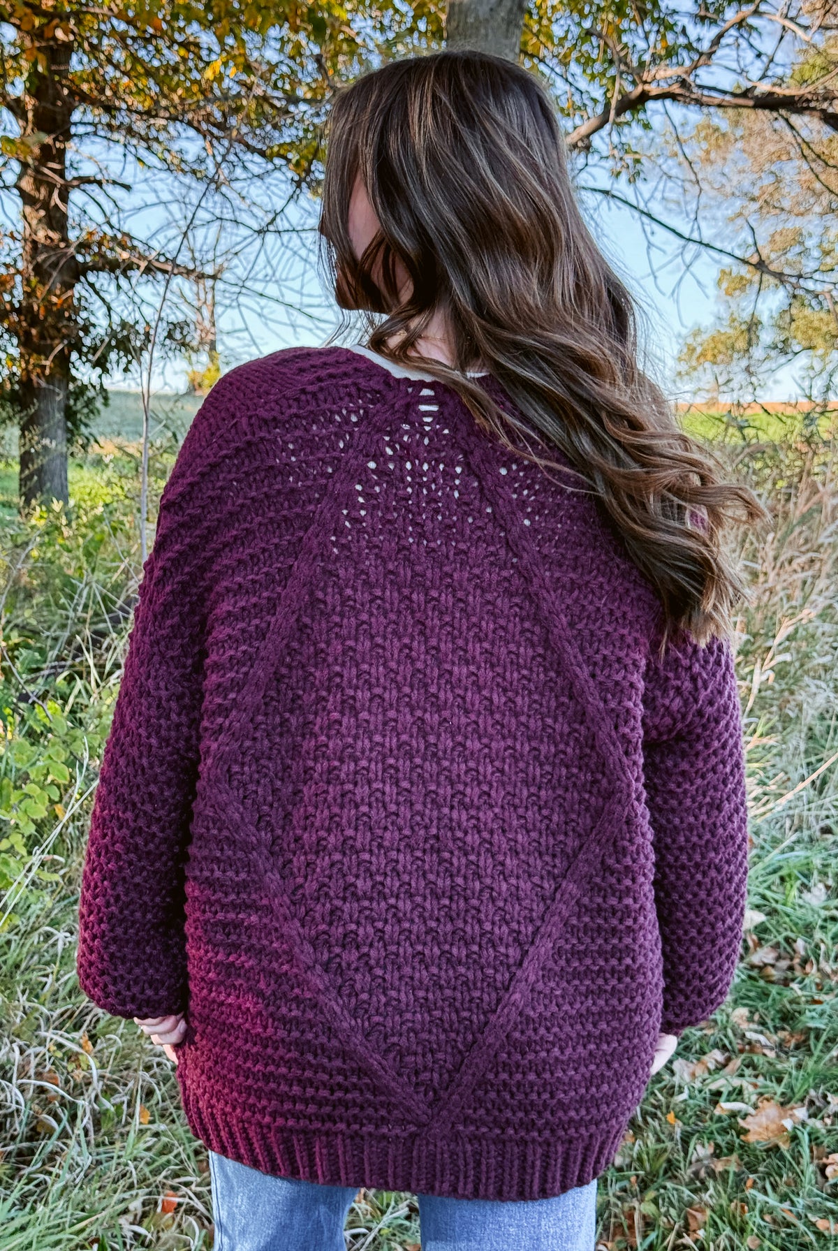 Happiness Trails Boutique - Maroon chunky cable knit cardigan