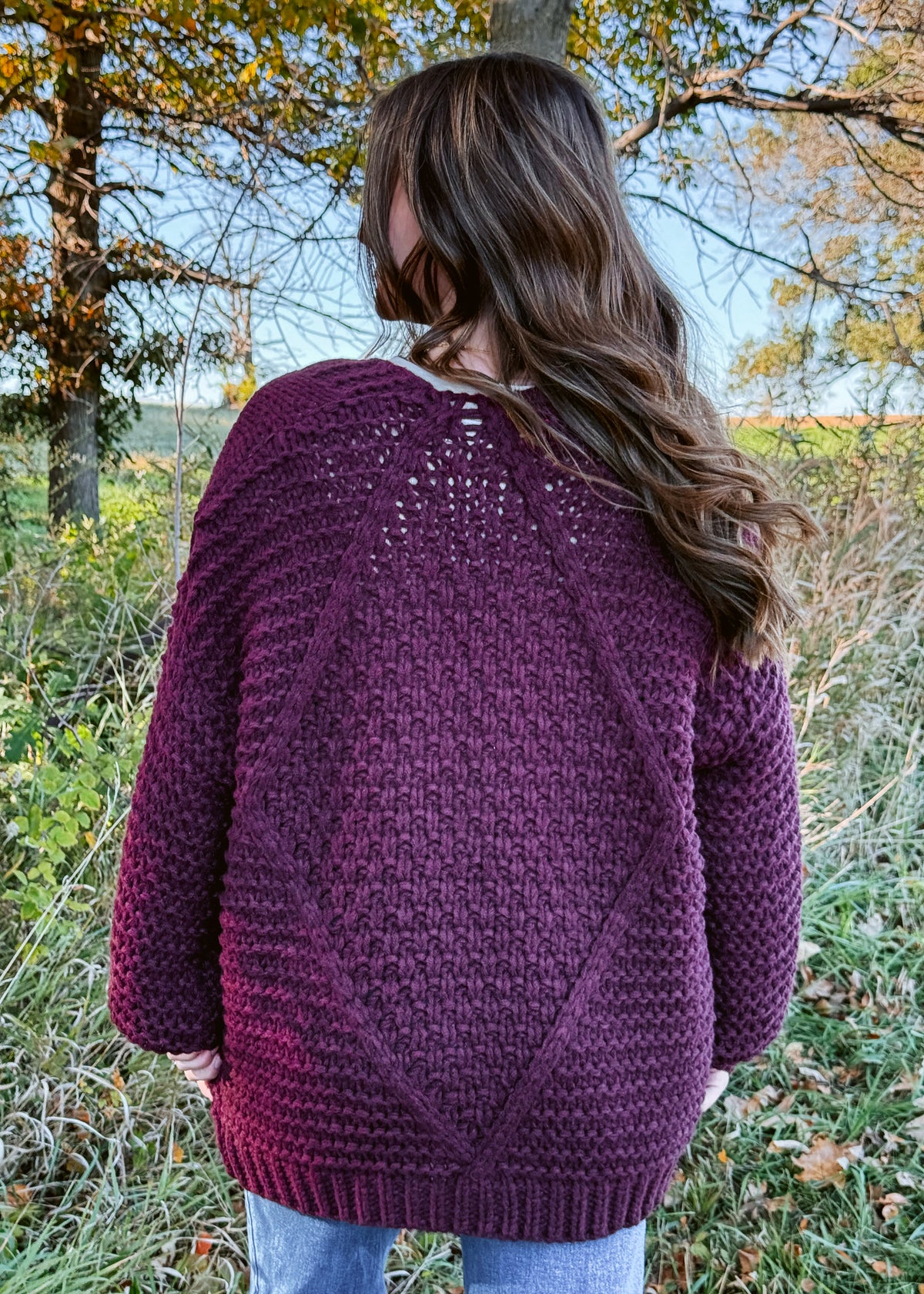 Happiness Trails Boutique - Maroon chunky cable knit cardigan