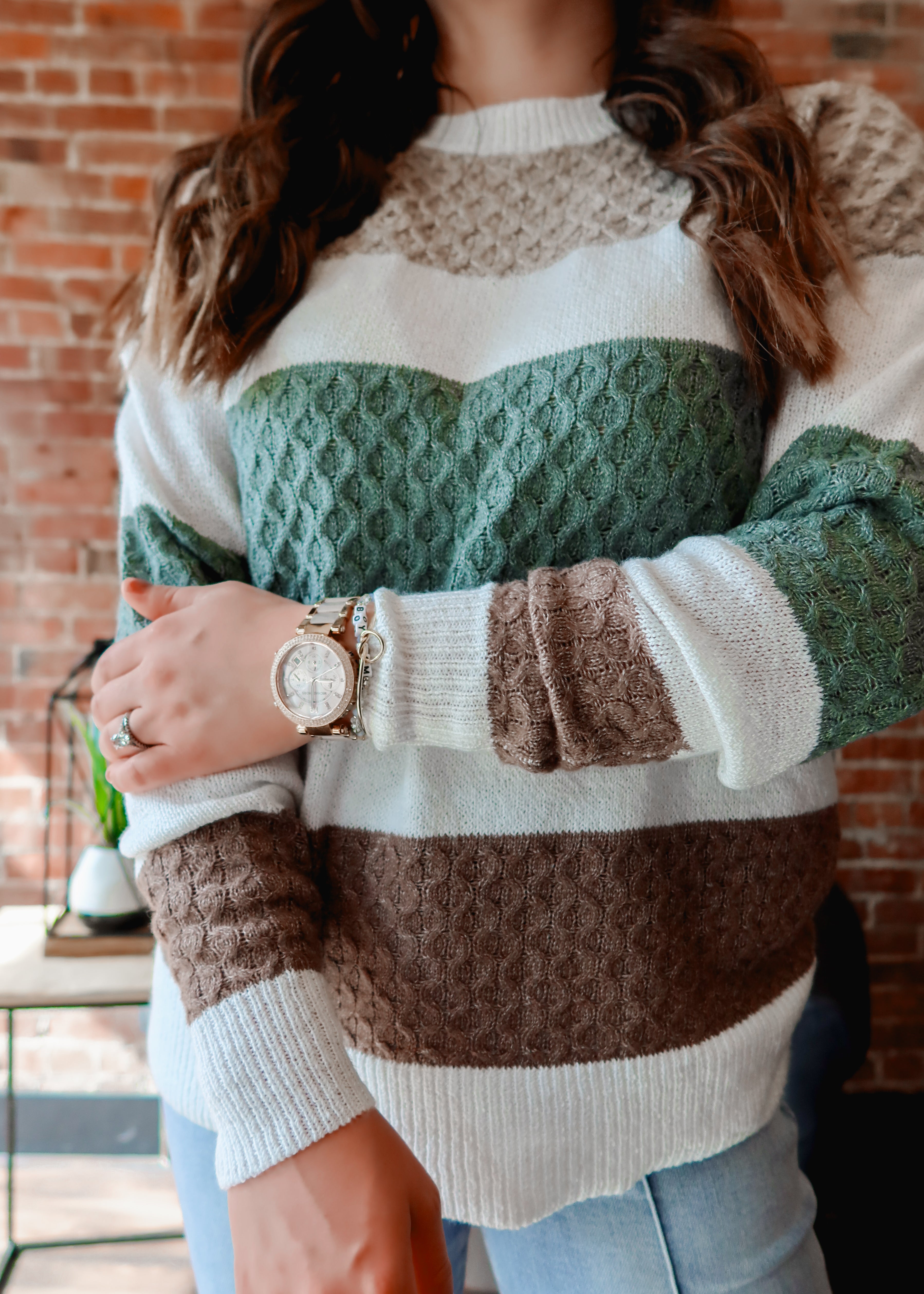 Happiness Trails Boutique - Olive/mocha color block sweater