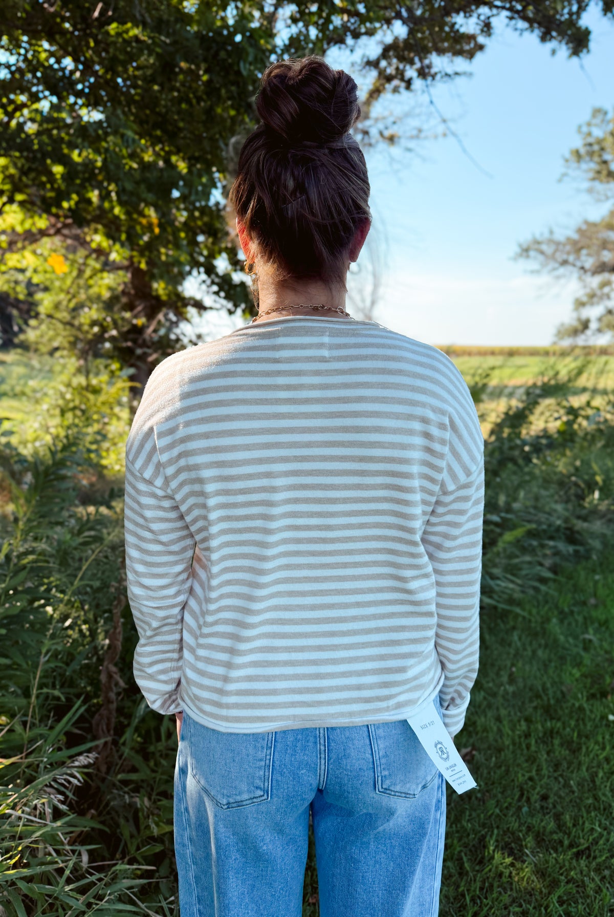Happiness Trails Boutique - Beige cardigan top with off white stripes
