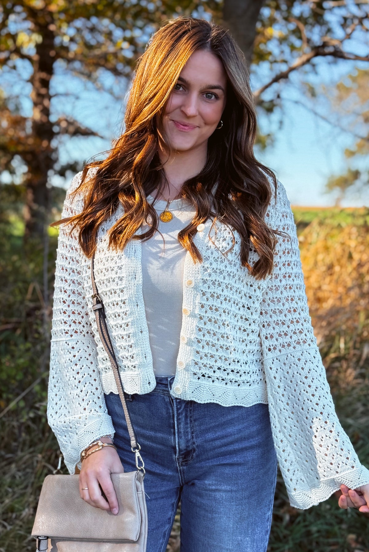 Happiness Trails Boutique - Ecru open knit crochet cardigan
