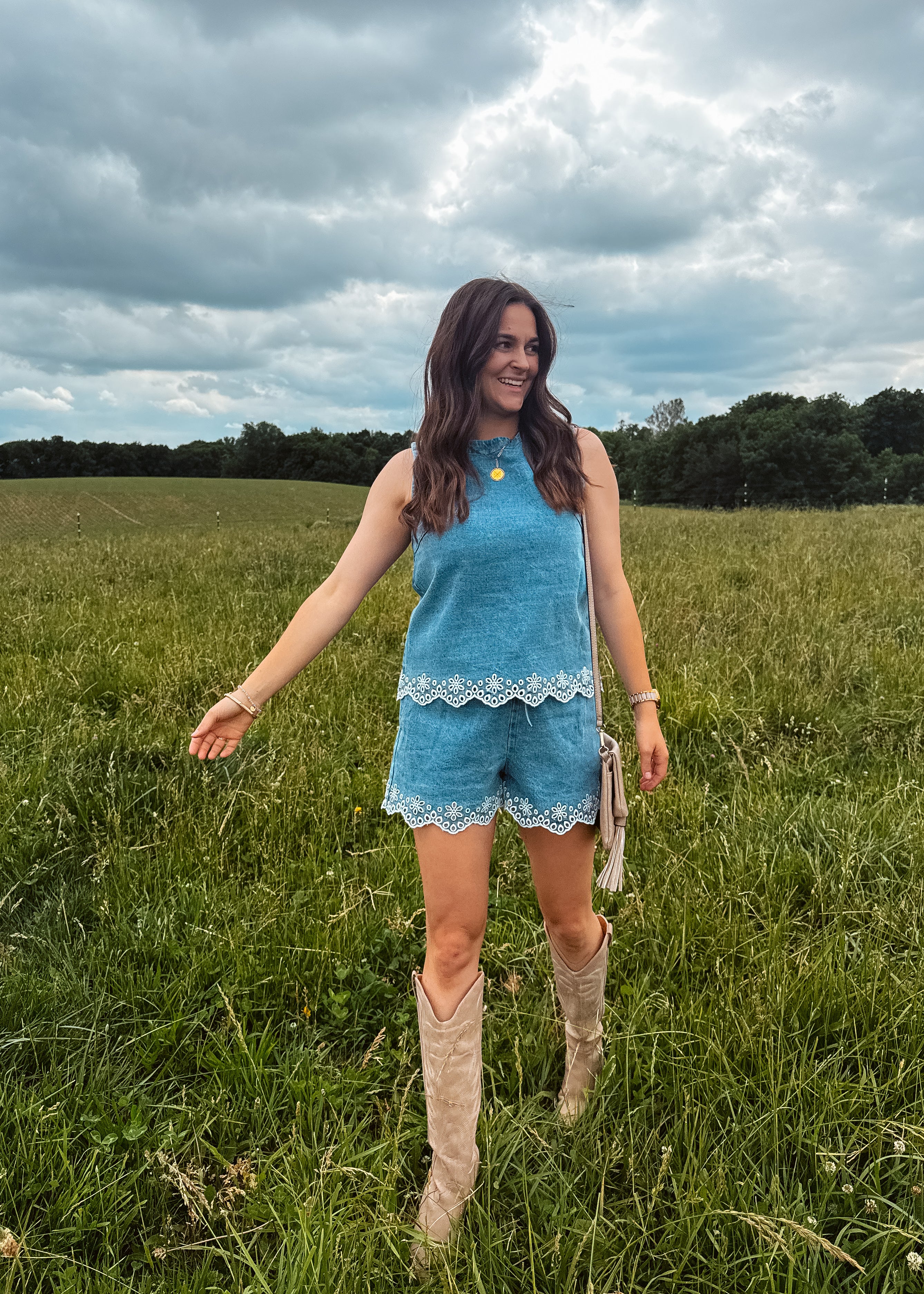Happiness Trails Boutique - Light denim sleeveless top and short set