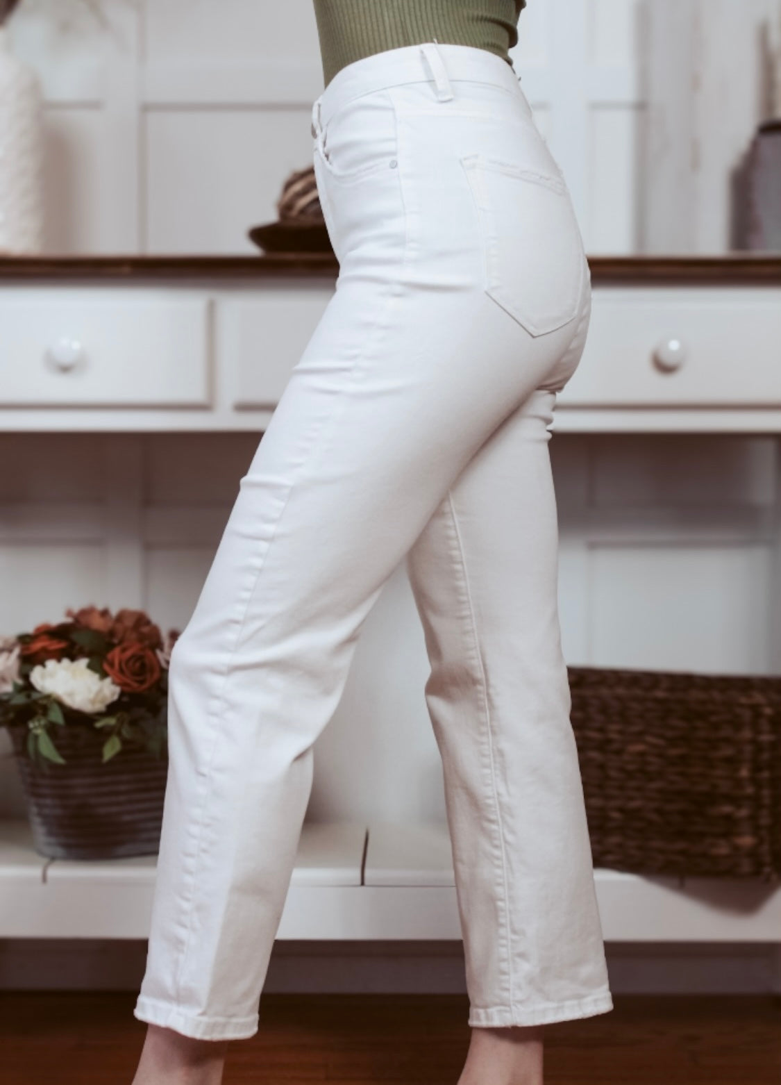 White Risen high rise straight jeans