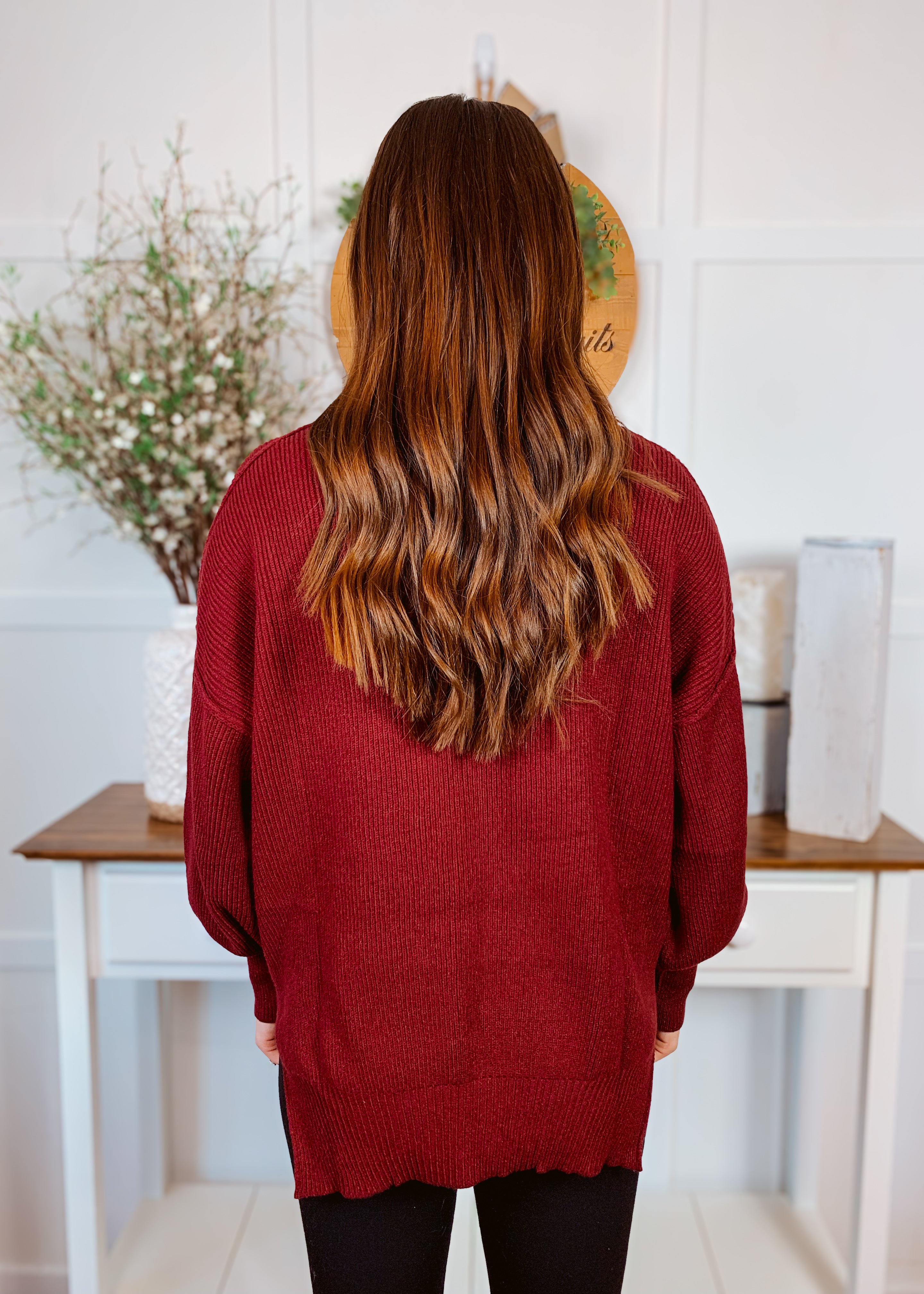 Happiness Trails Boutique - Maroon ribbed sweater