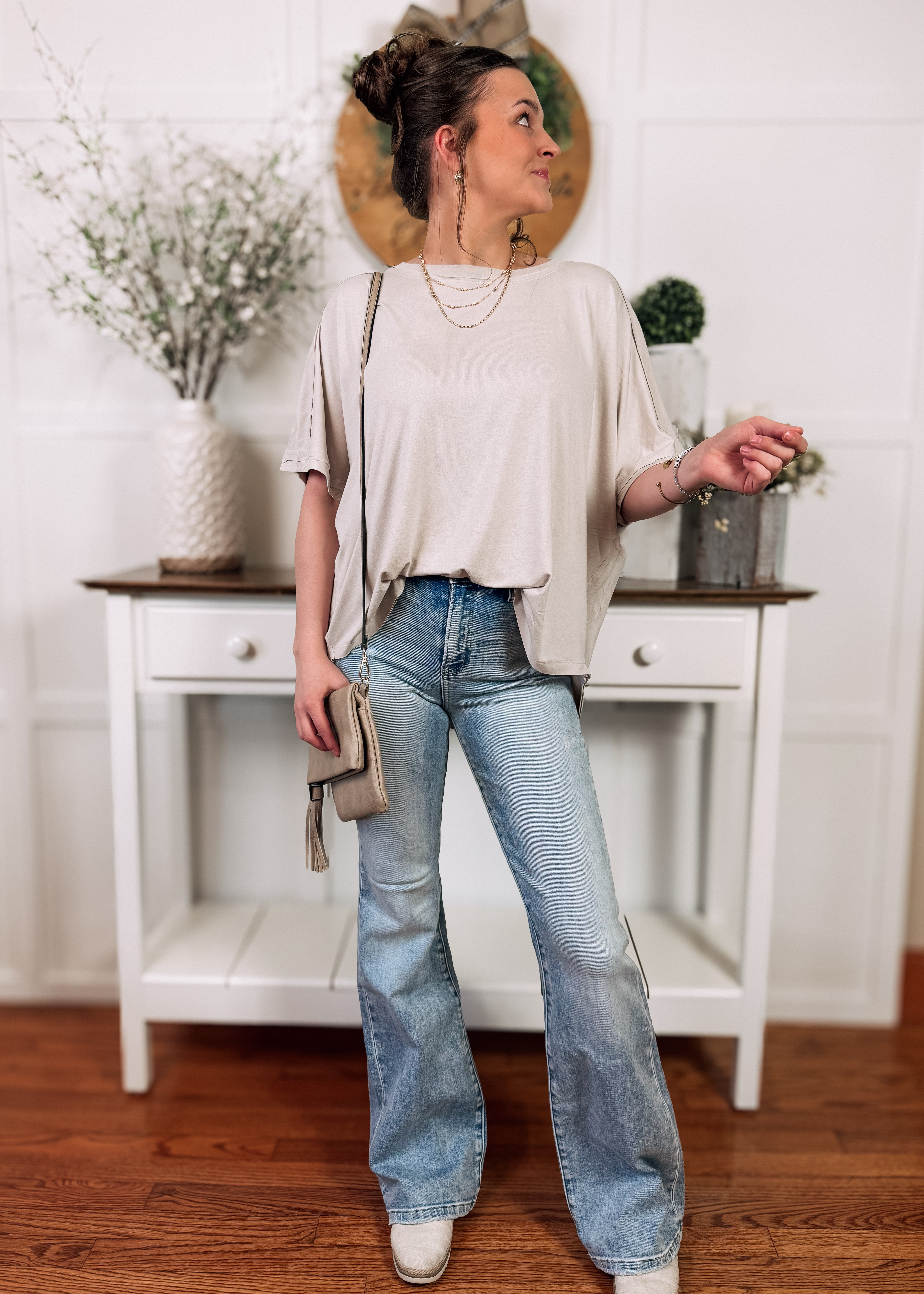 Happiness Trails Boutique - Light grey short sleeve top