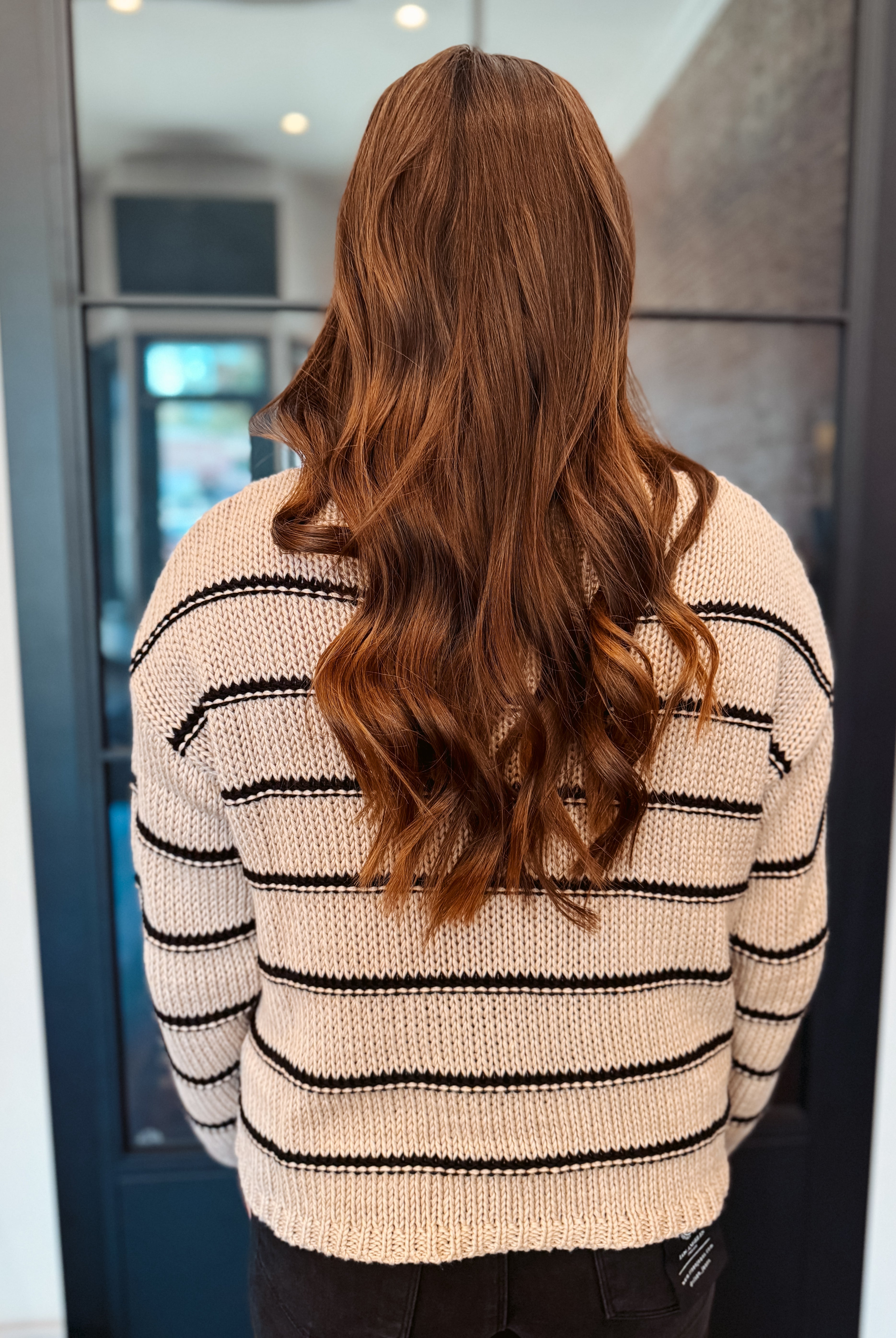 Happiness Trails Boutique - Stone knitted sweater with black stripes