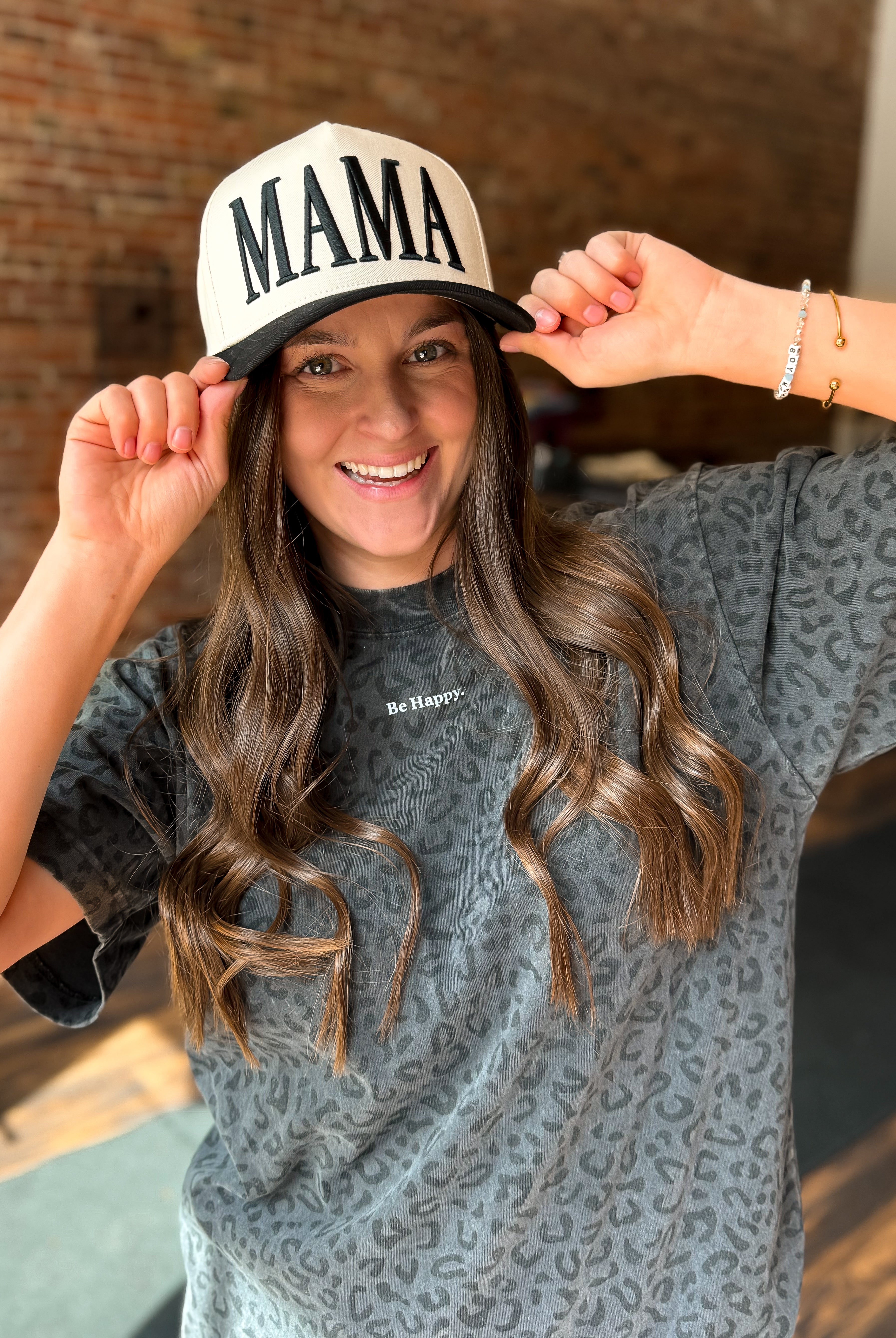 Happiness Trails Boutique - vintage black leopard graphic tee features “Be Happy” screen print