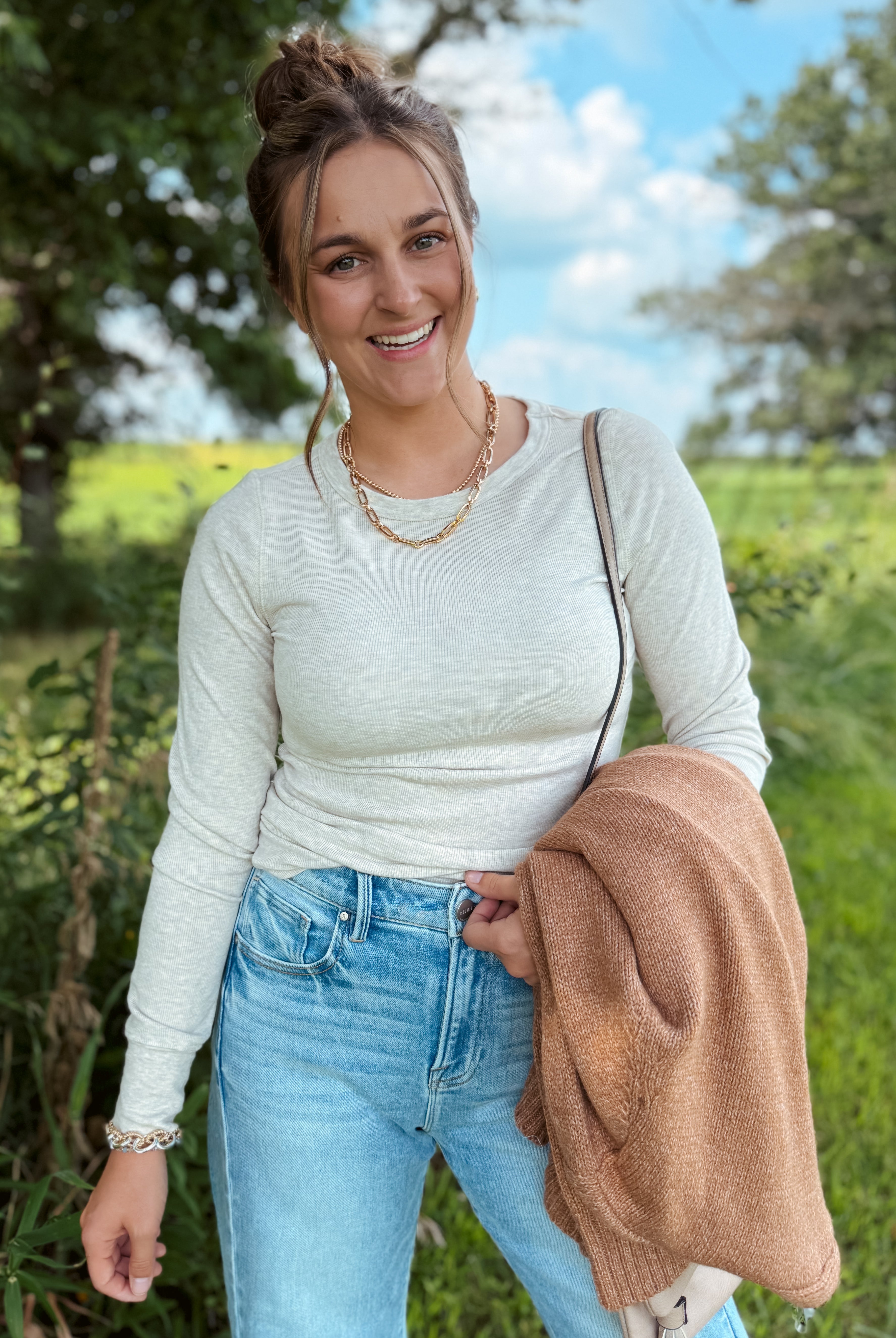 Happiness Trails Boutique - Sand heather long sleeve top