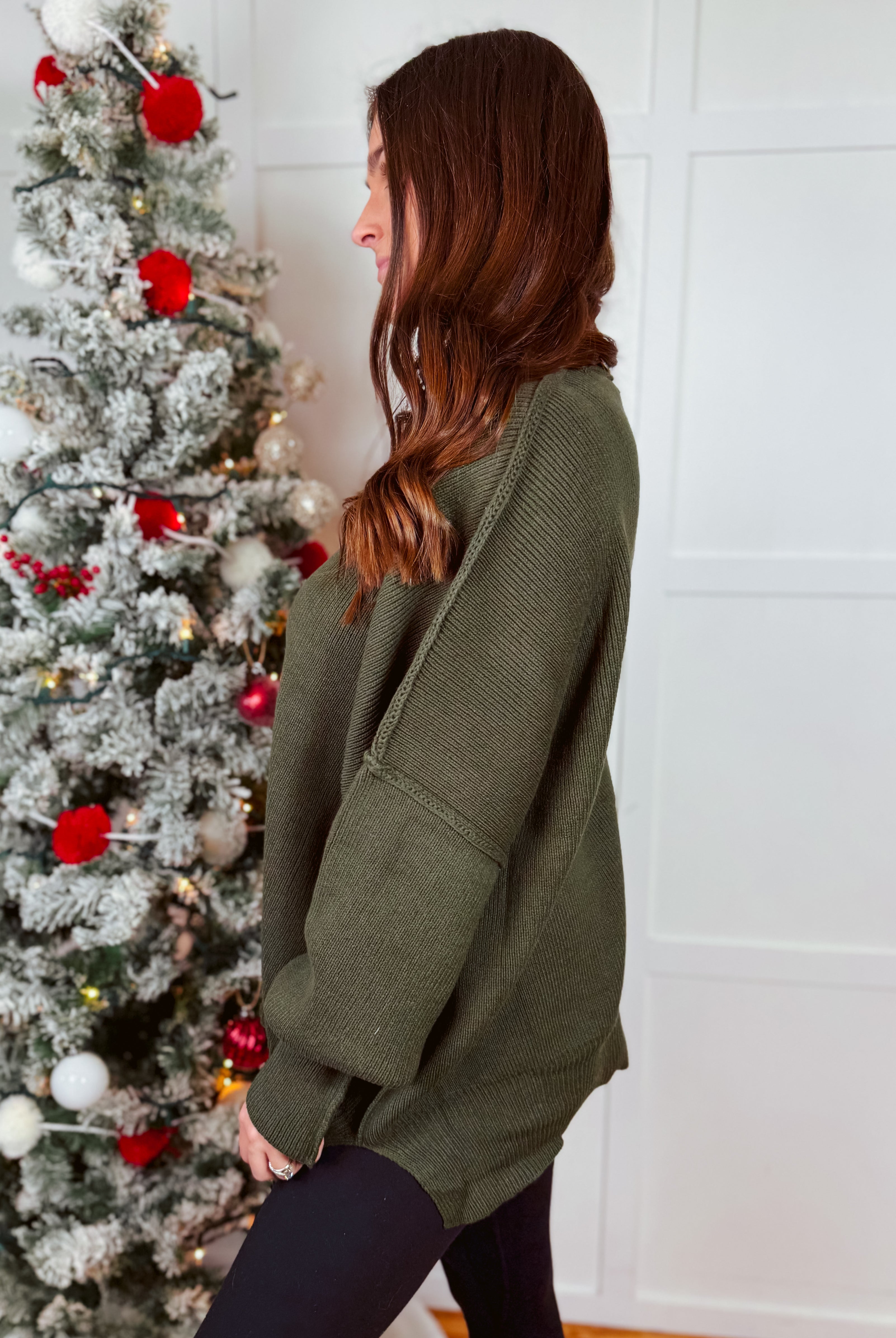 Happiness Trails Boutique - Dark olive knit sweater