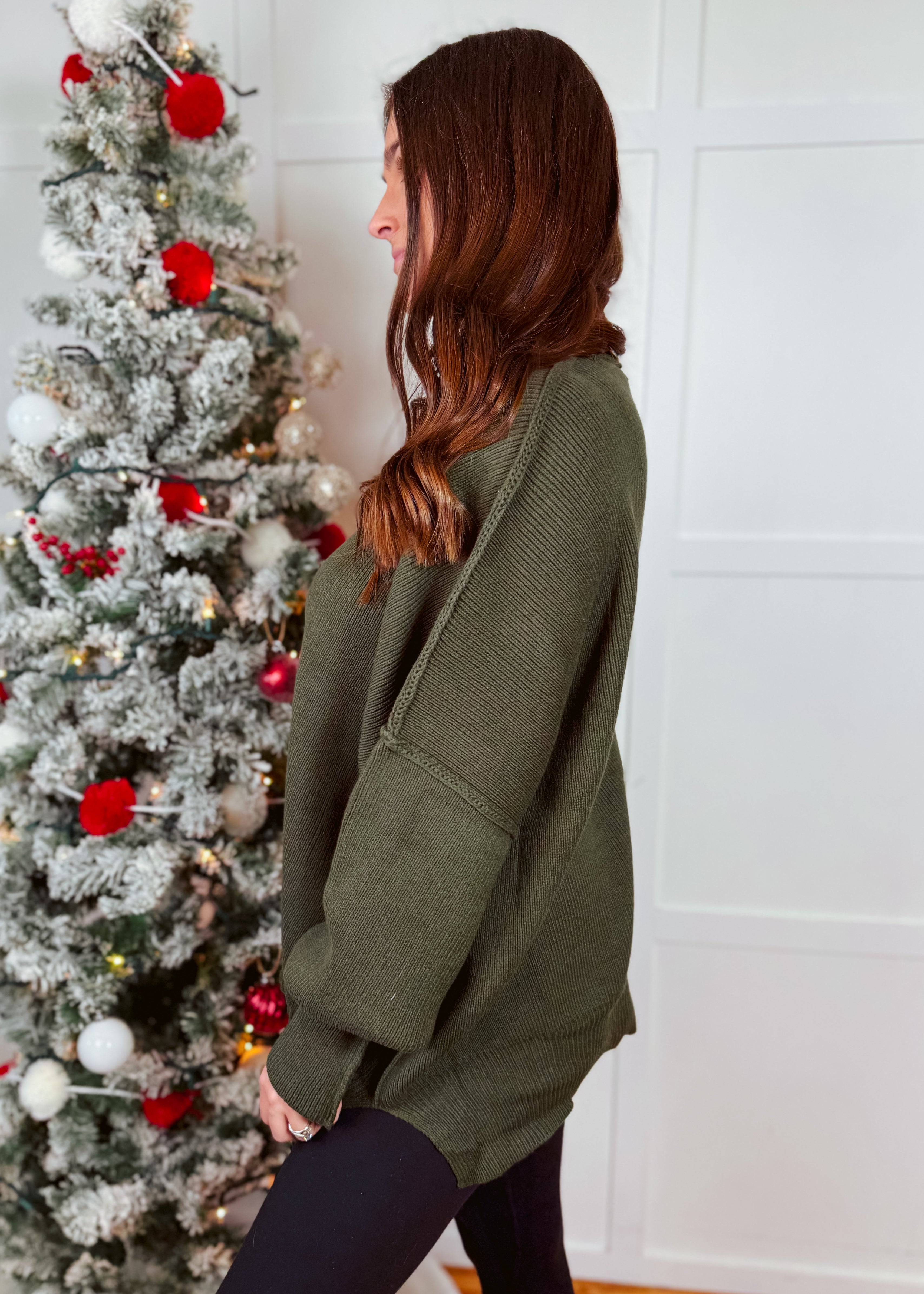 Happiness Trails Boutique - Dark olive knit sweater