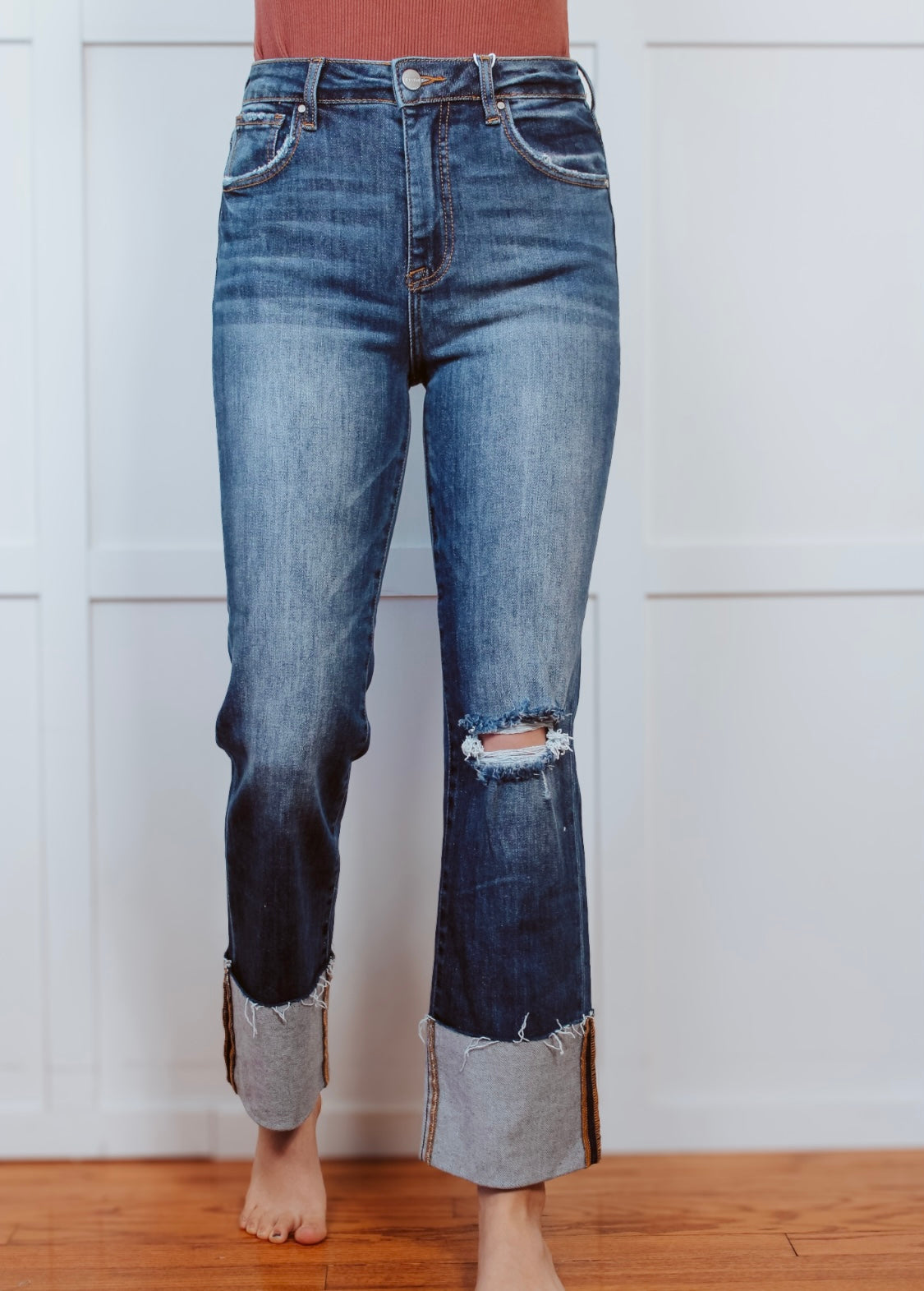 Happiness Trails Boutique - Risen jeans high rise dark denim with distressing