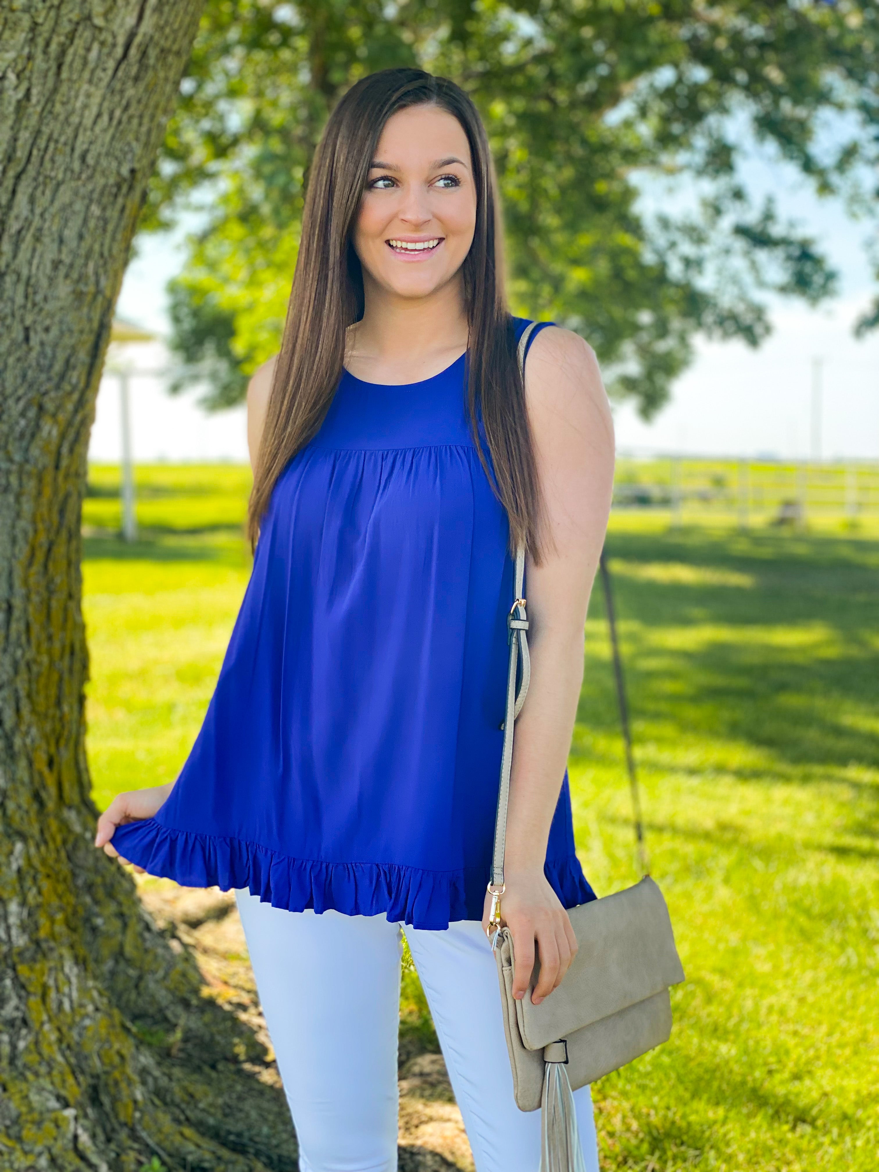 Blue sleeveless babydoll top