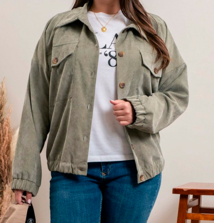 Olive plus size corduroy jacket