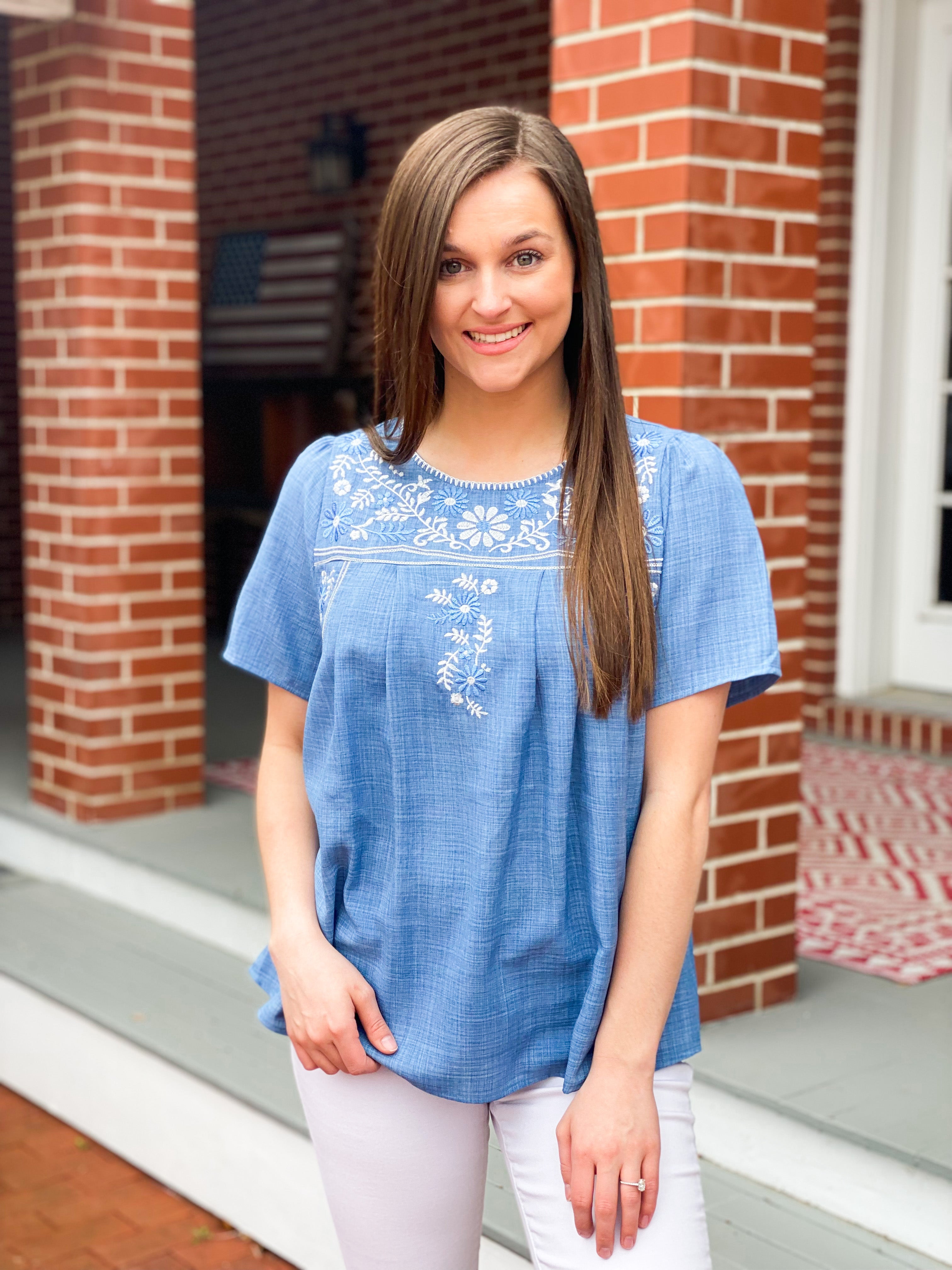 Light blue embroidered blouse