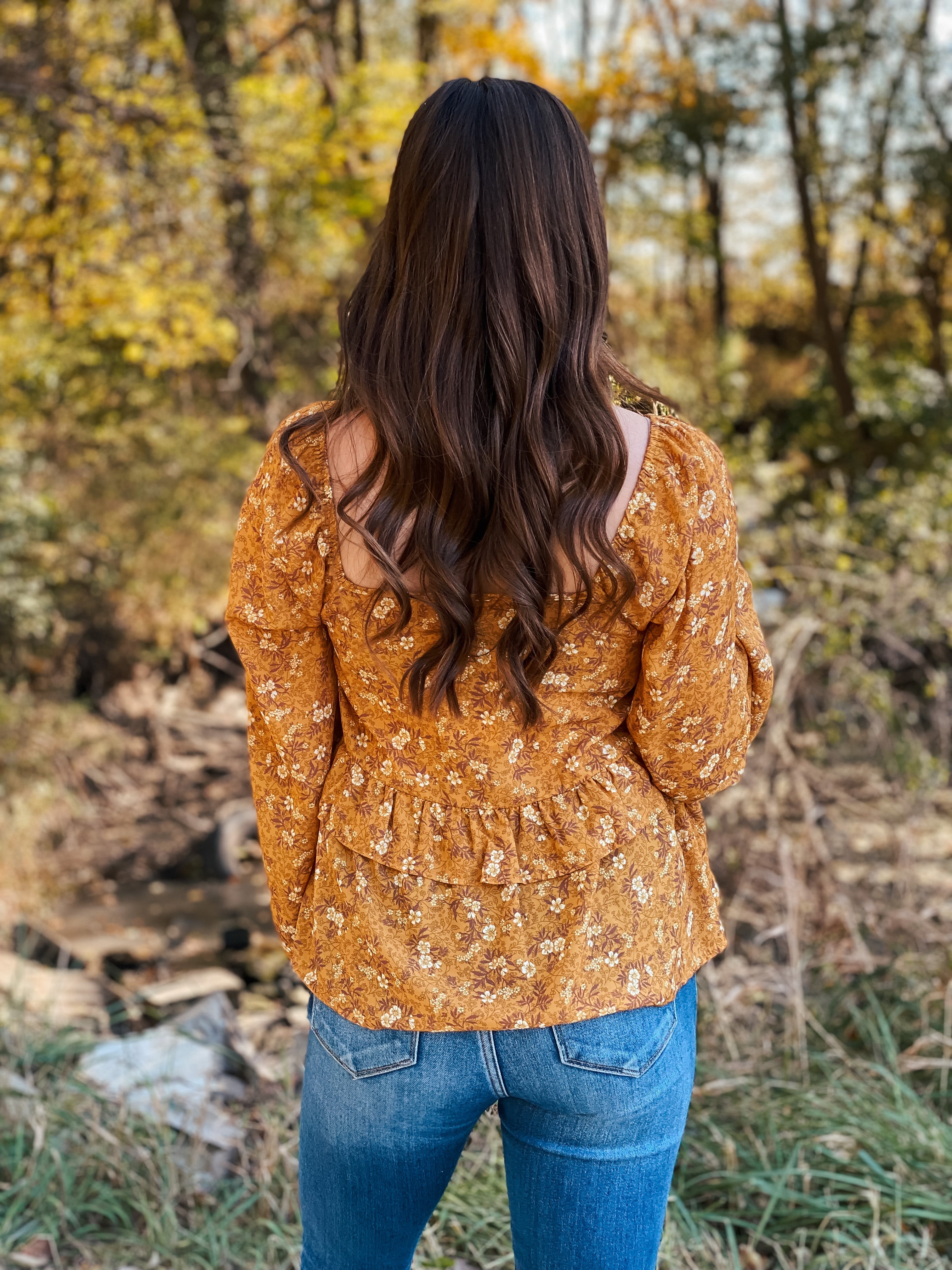 Mustard floral babydoll top