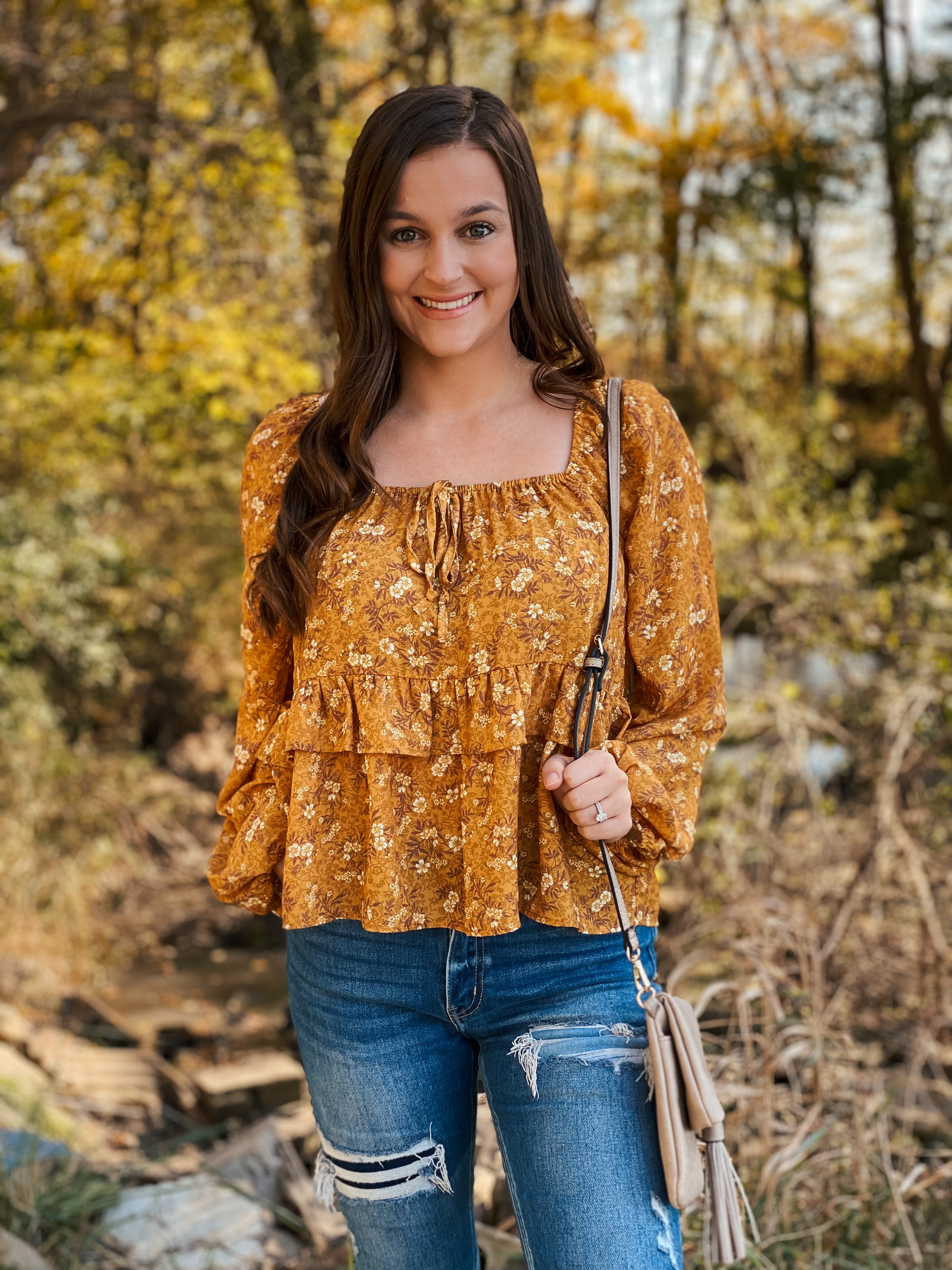 Mustard floral babydoll top