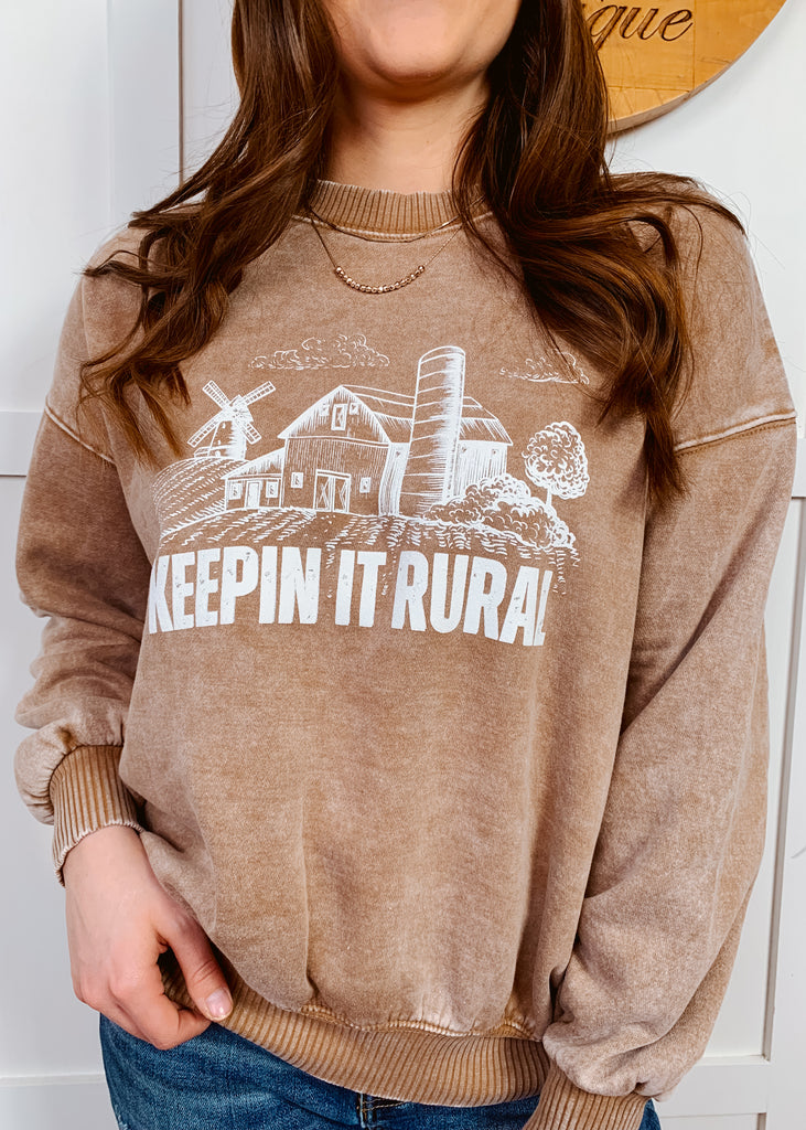 Keepin It Rural acid wash brown sweatshirt
