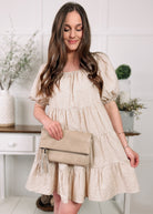 Happiness Trails Boutique - Ivory/Mocha gingham dress