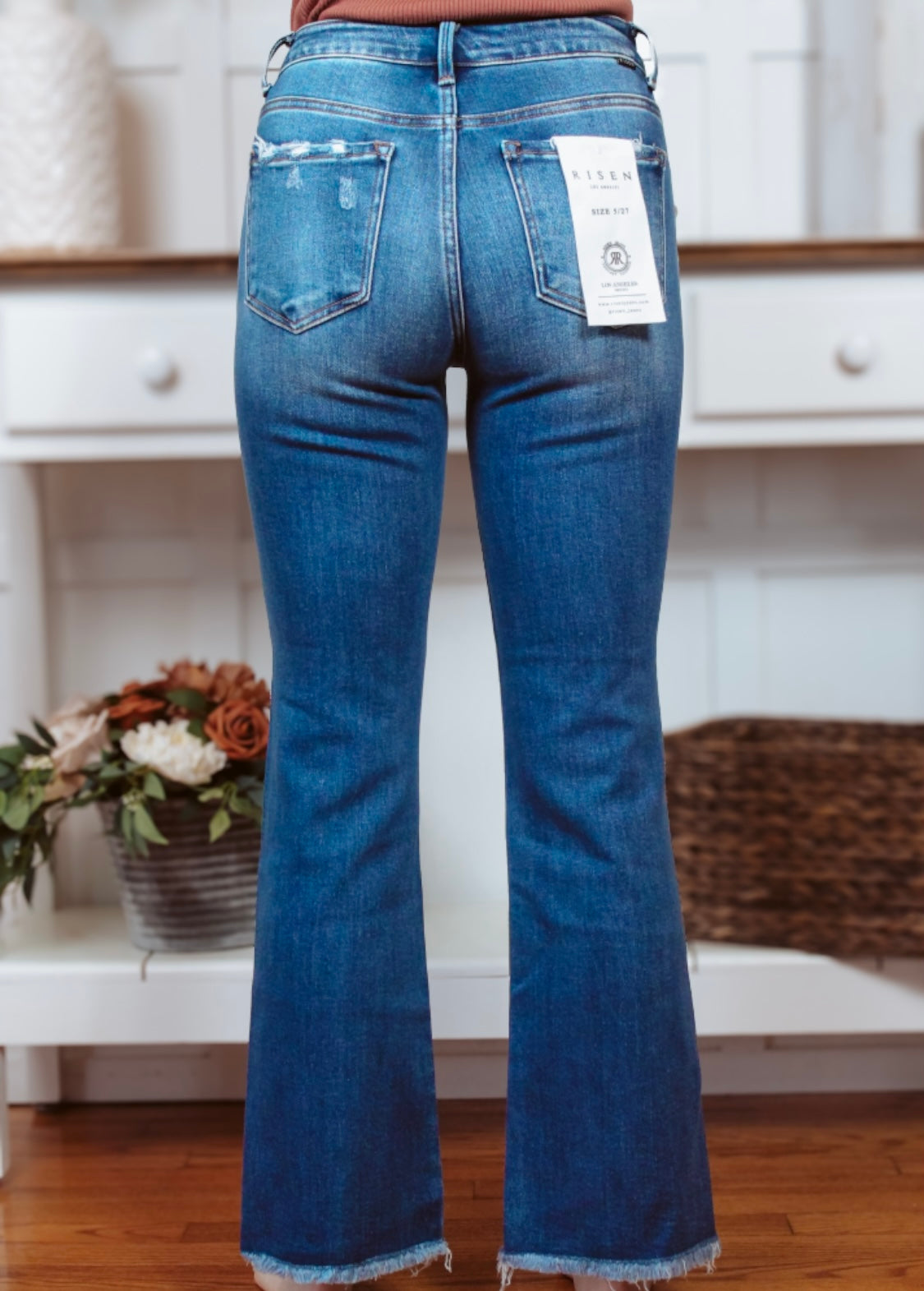 Risen straight leg jeans