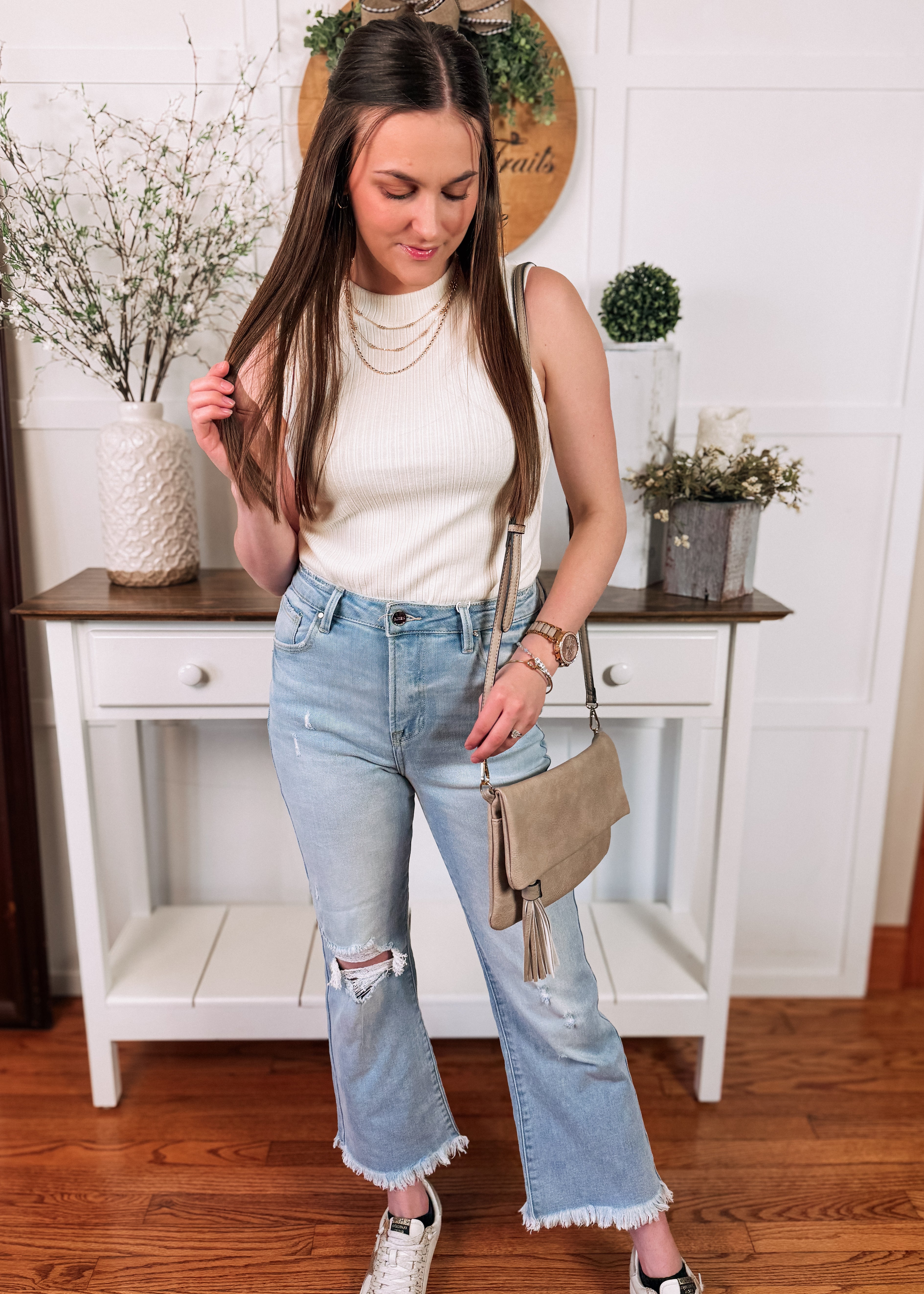 Happiness Trails Boutique - Off white ribbed tank