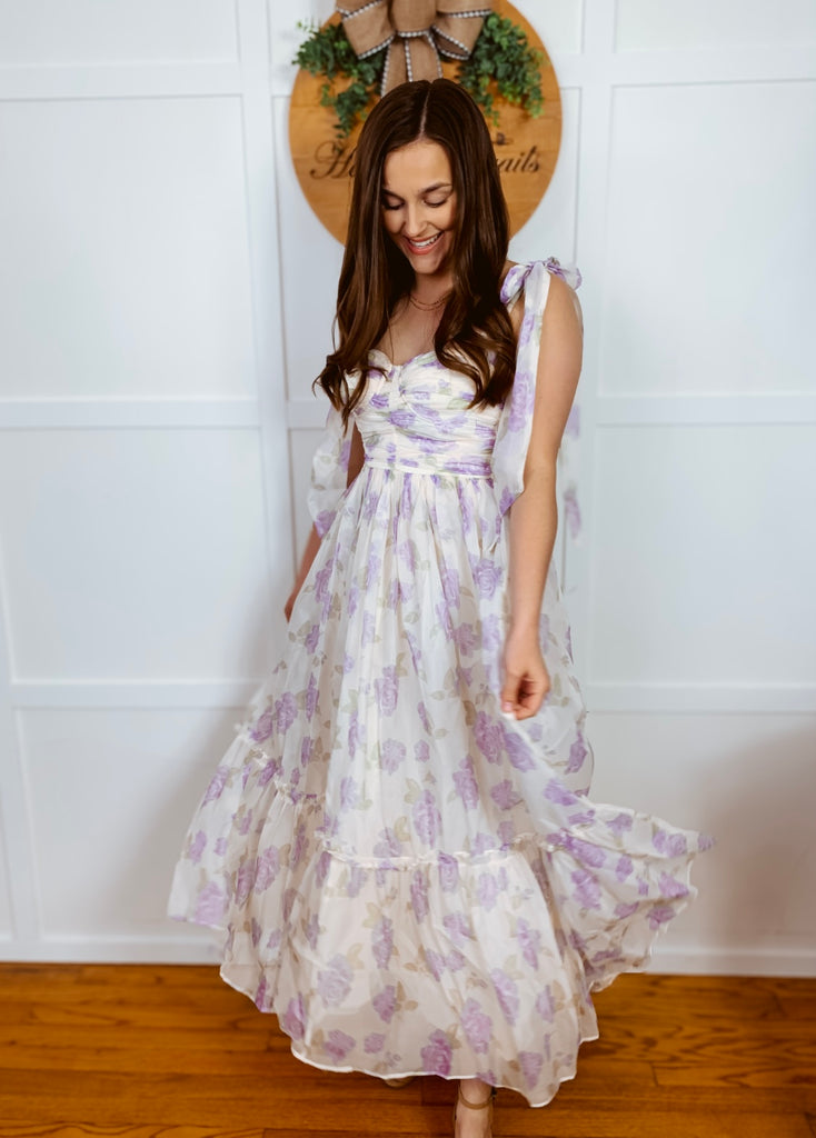 Lavender floral tiered maxi dress