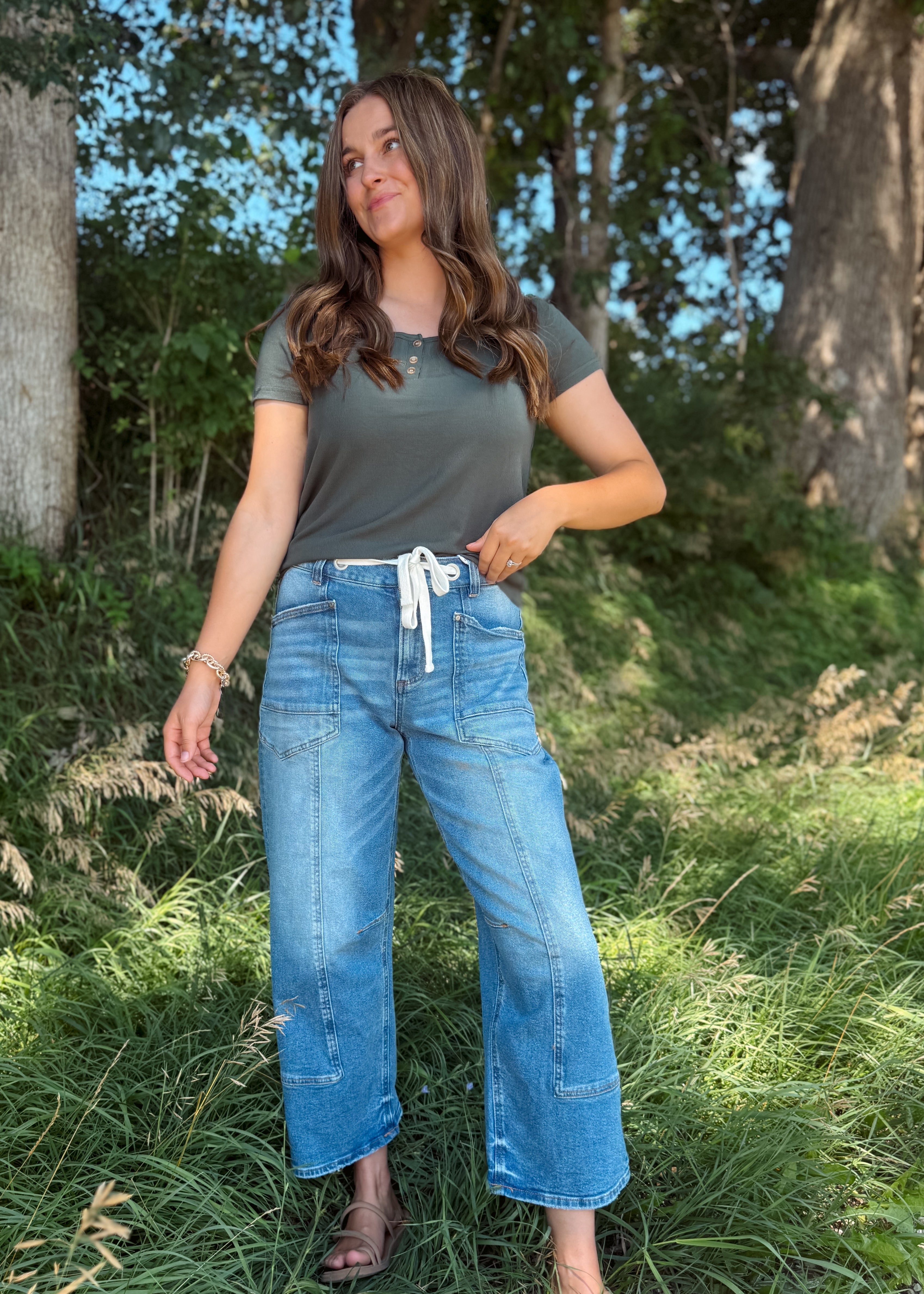 Happiness Trails Boutique - Dark green short sleeve top