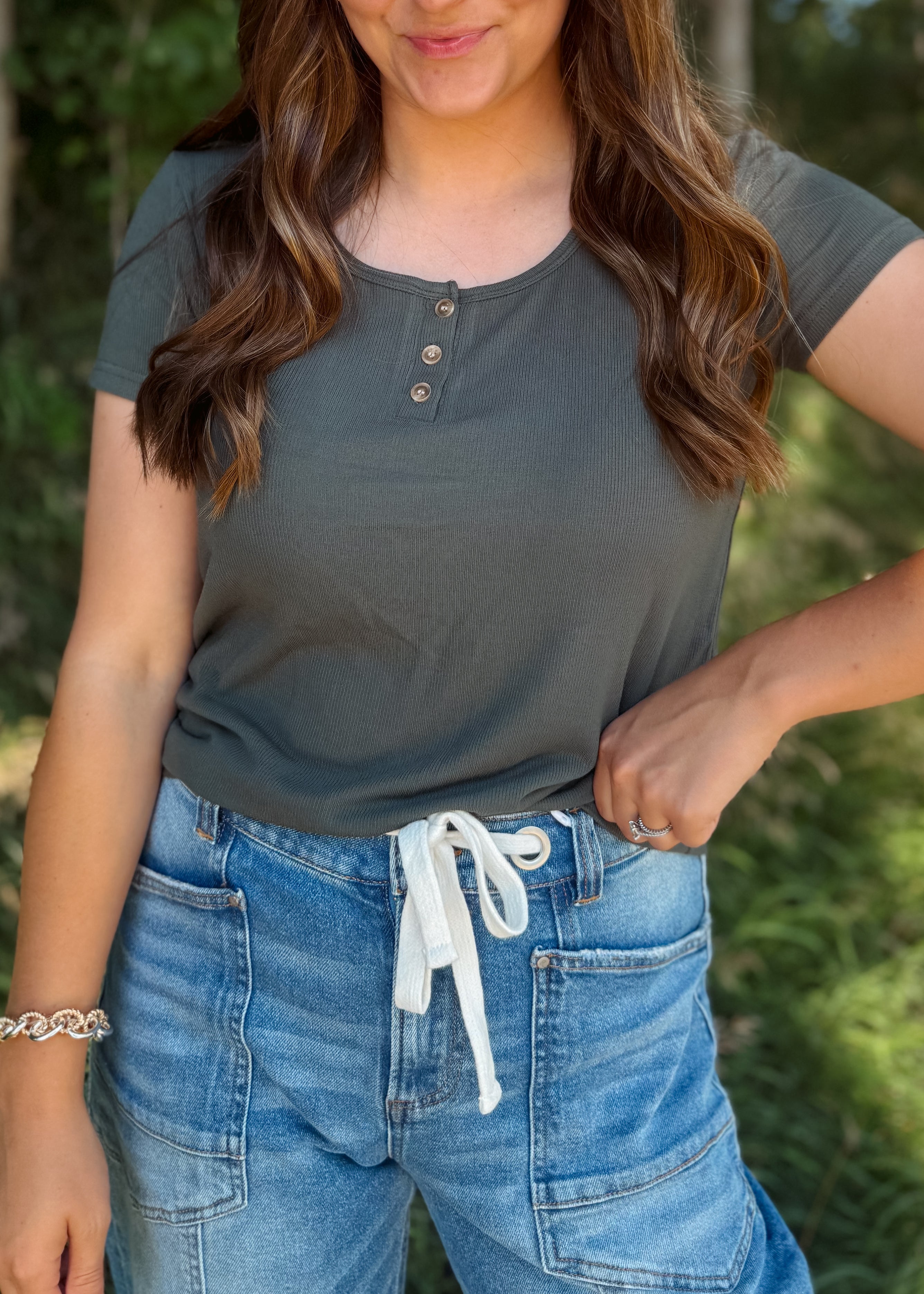 Happiness Trails Boutique - Dark green short sleeve top